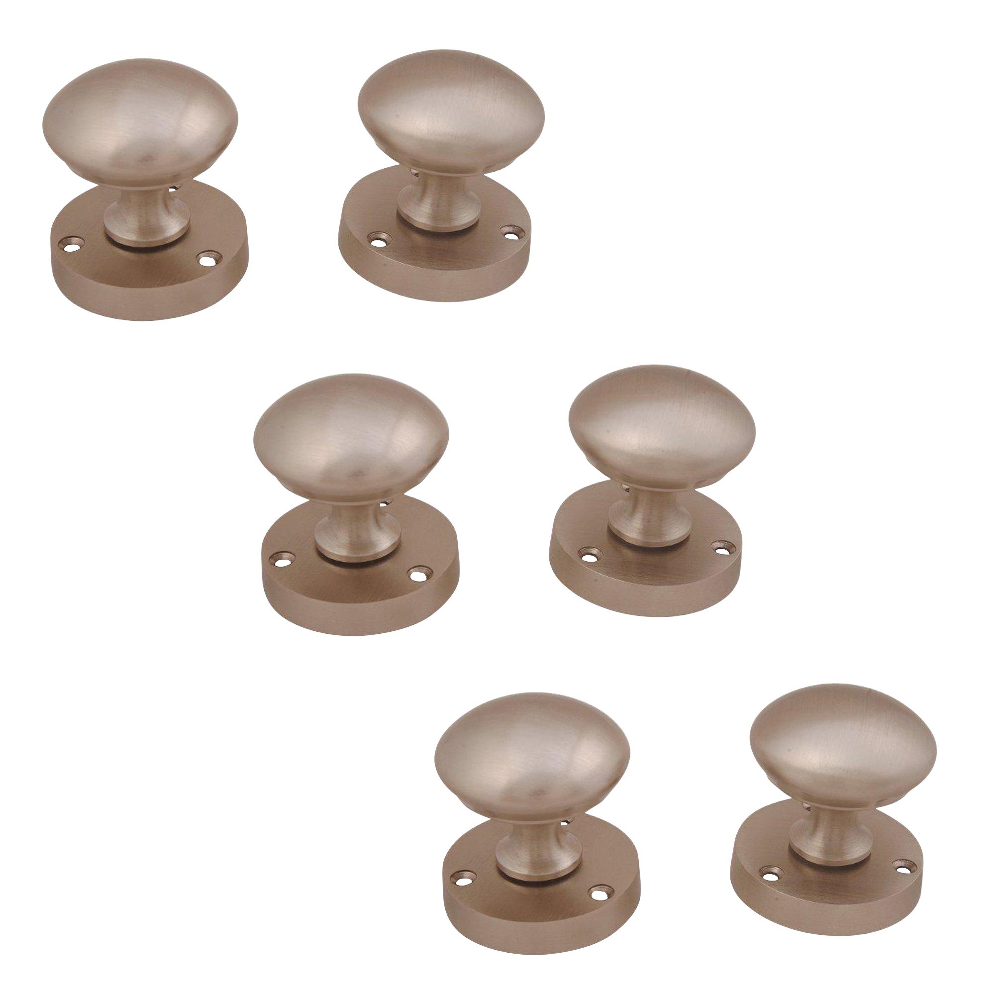 Satin Nickel effect Zamak Round Door knob (Dia)54mm, Pack of 3