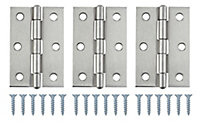 Satin Nickel-plated Metal Butt Door hinge N170 (L)75mm, Pack of 3