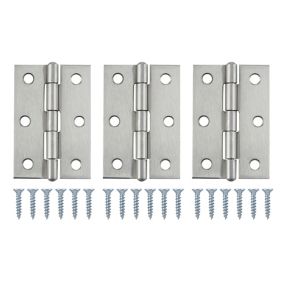 Satin Nickel-plated Metal Butt Door hinge N170 (L)75mm (W)75mm, Pack of 3