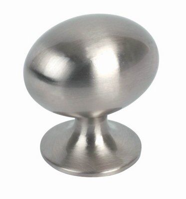 Satin Silver Nickel effect Oval Door knob (Dia)30mm, Pack of 2