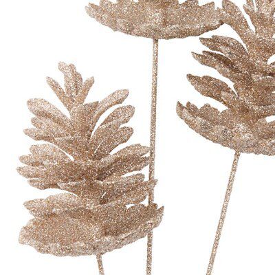 Scandi Champagne Glitter effect Pine cone Stem