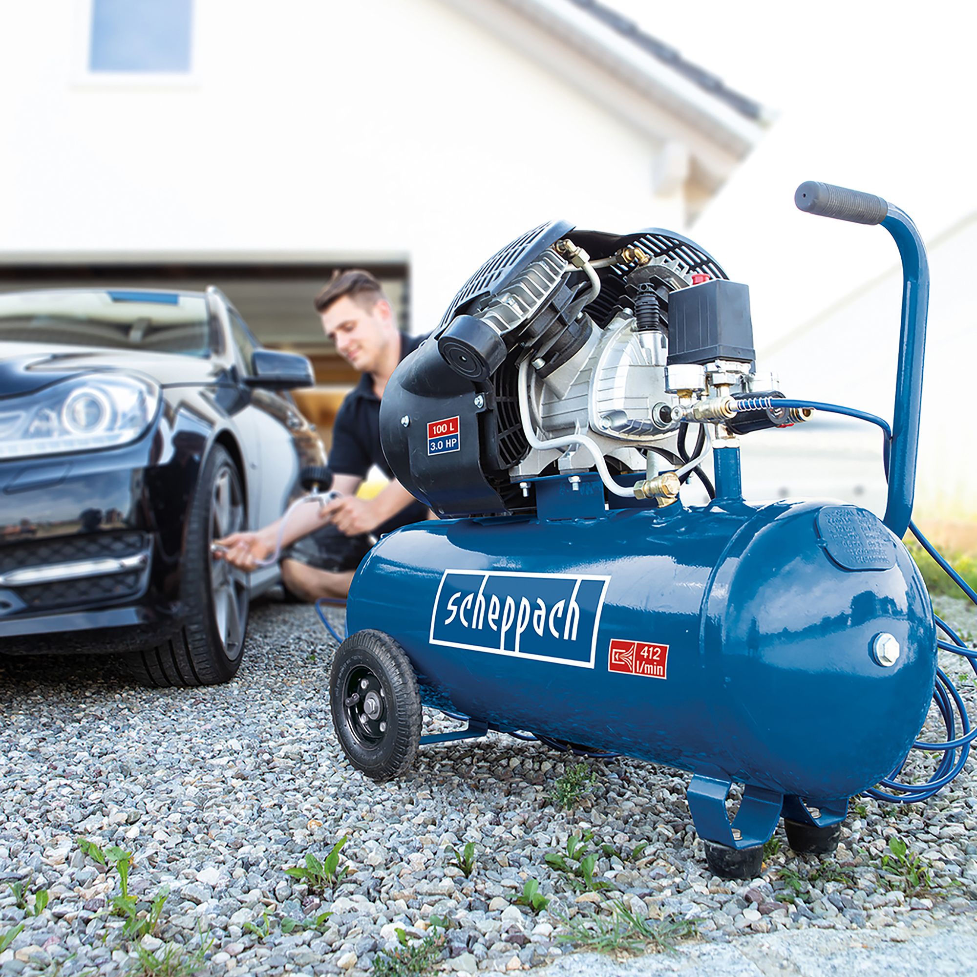 Scheppach Twin Cylinder 100L Corded Compressor HC100DC