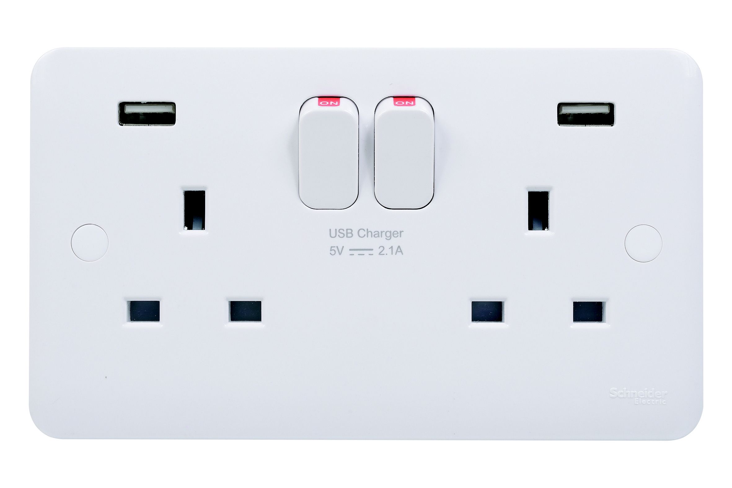 Schneider Electric White USB socket, 2 x 2.1A USB DIY at B&Q