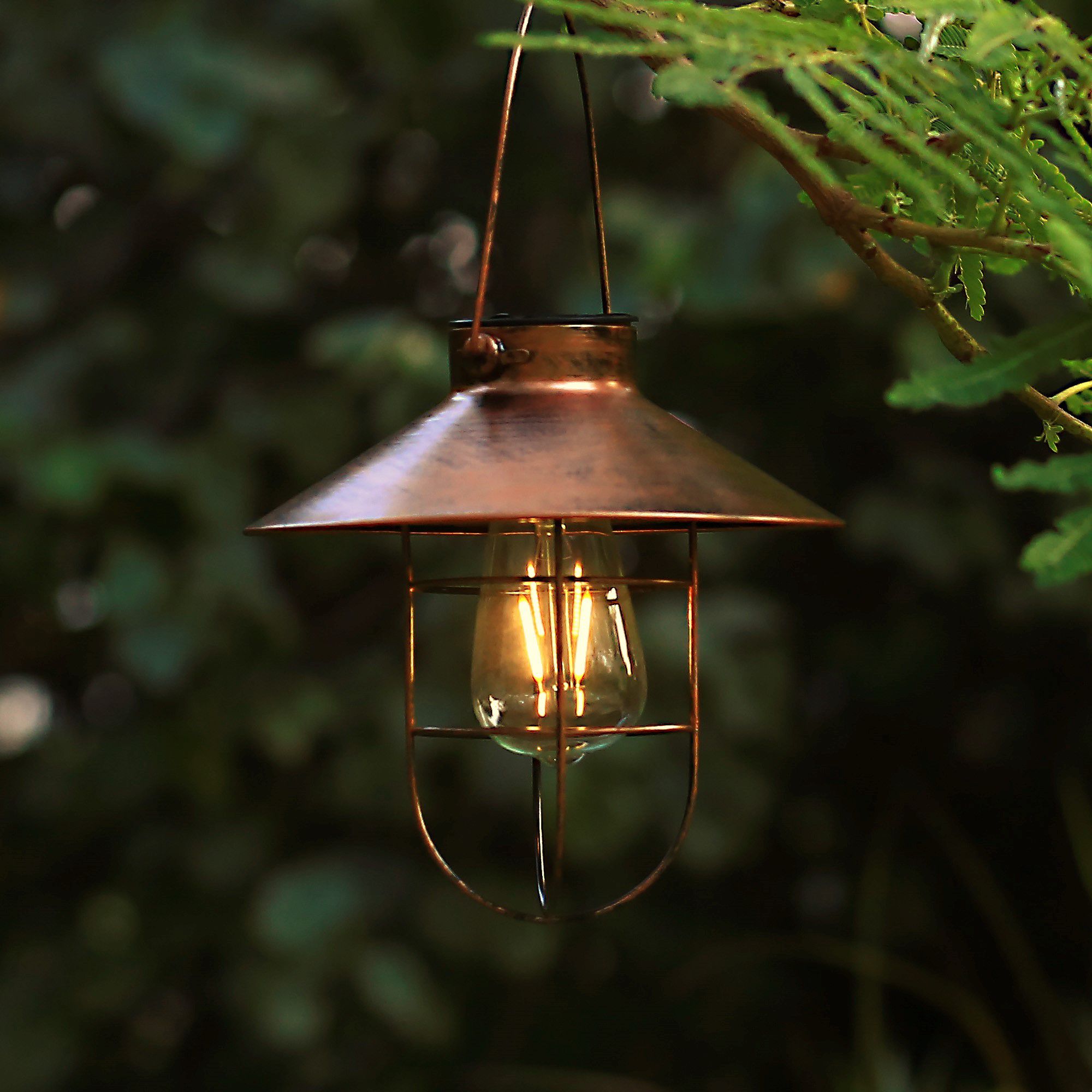 Scilla Copper Rusted metal effect Solar-powered Integrated LED Outdoor Hanging lantern