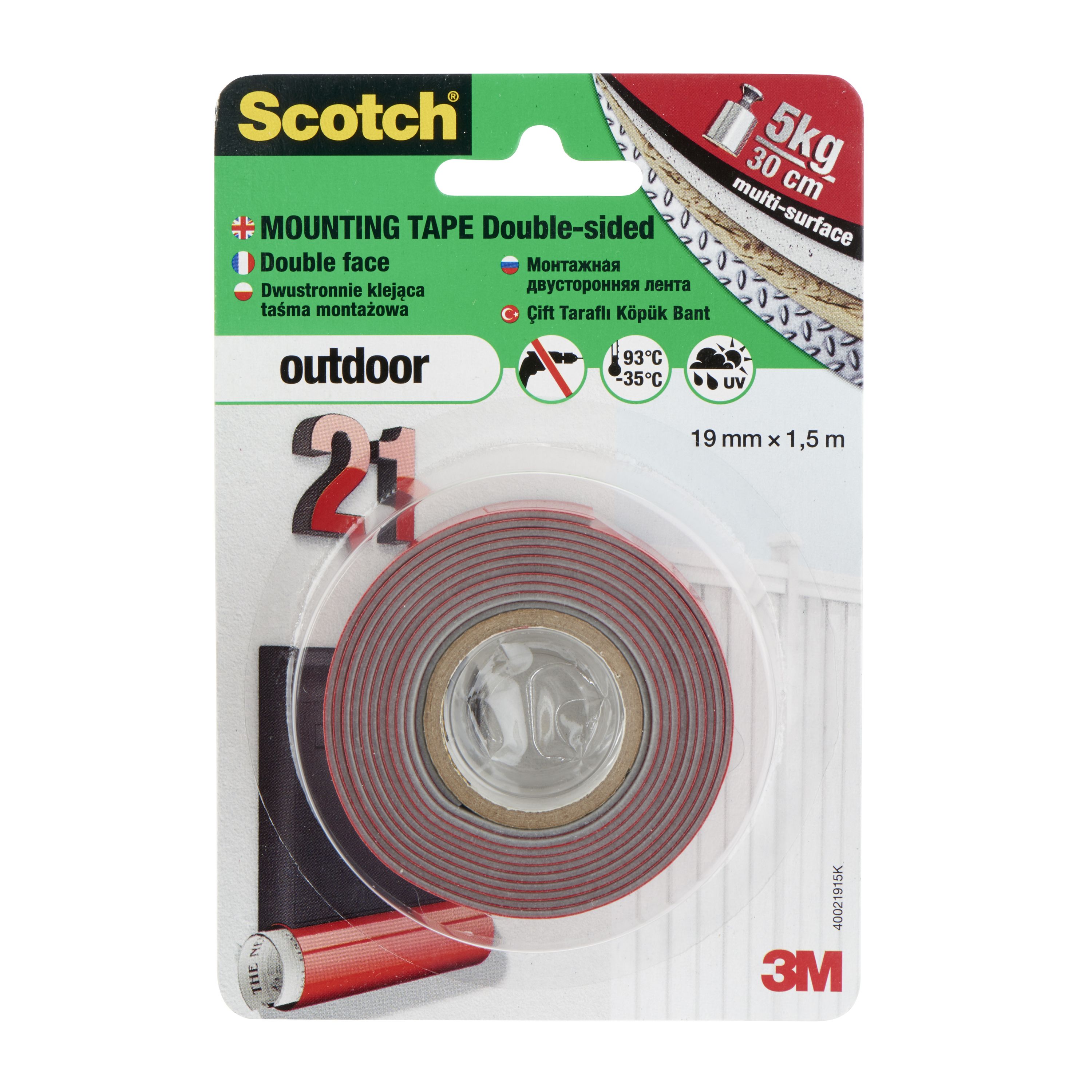 Scotch Acrylic Red Mounting Tape (L)1.5m (W)19mm