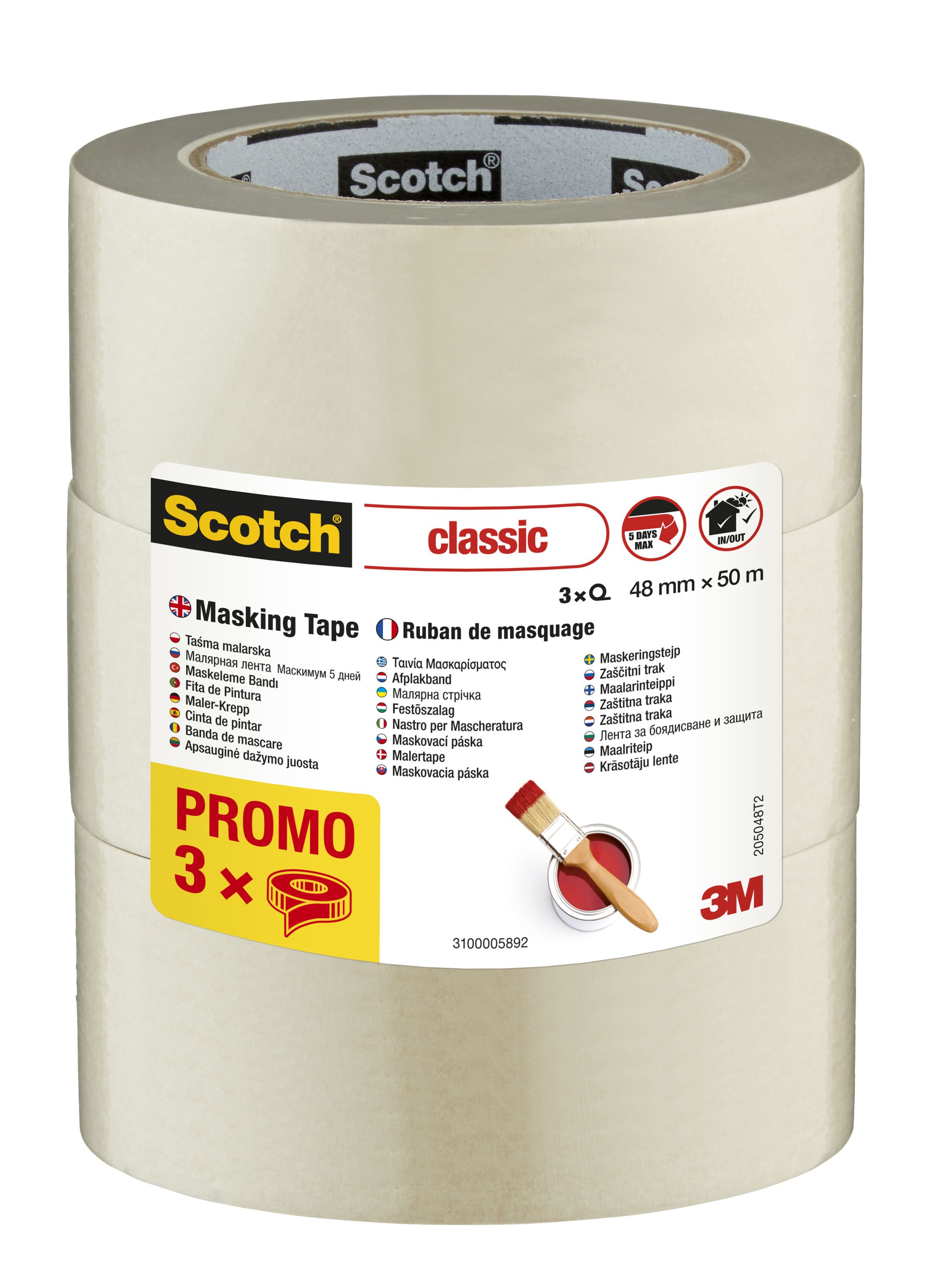 Scotch Beige Masking Tape (L)50m (W)48mm, Pack of 3