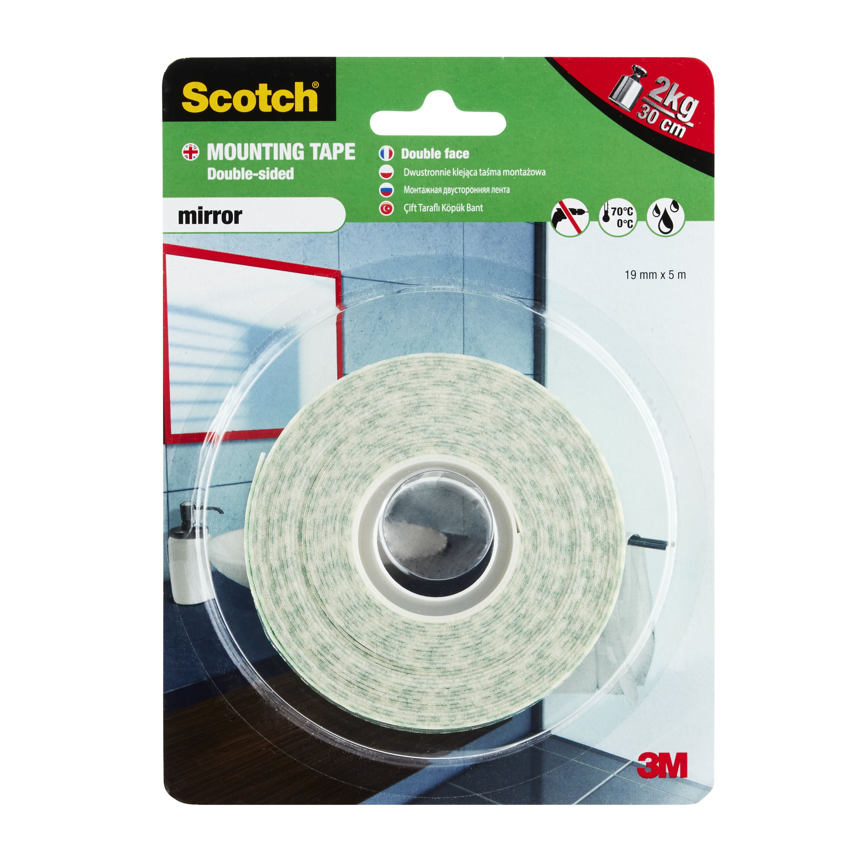 Mirror mounting tape clearance double sided