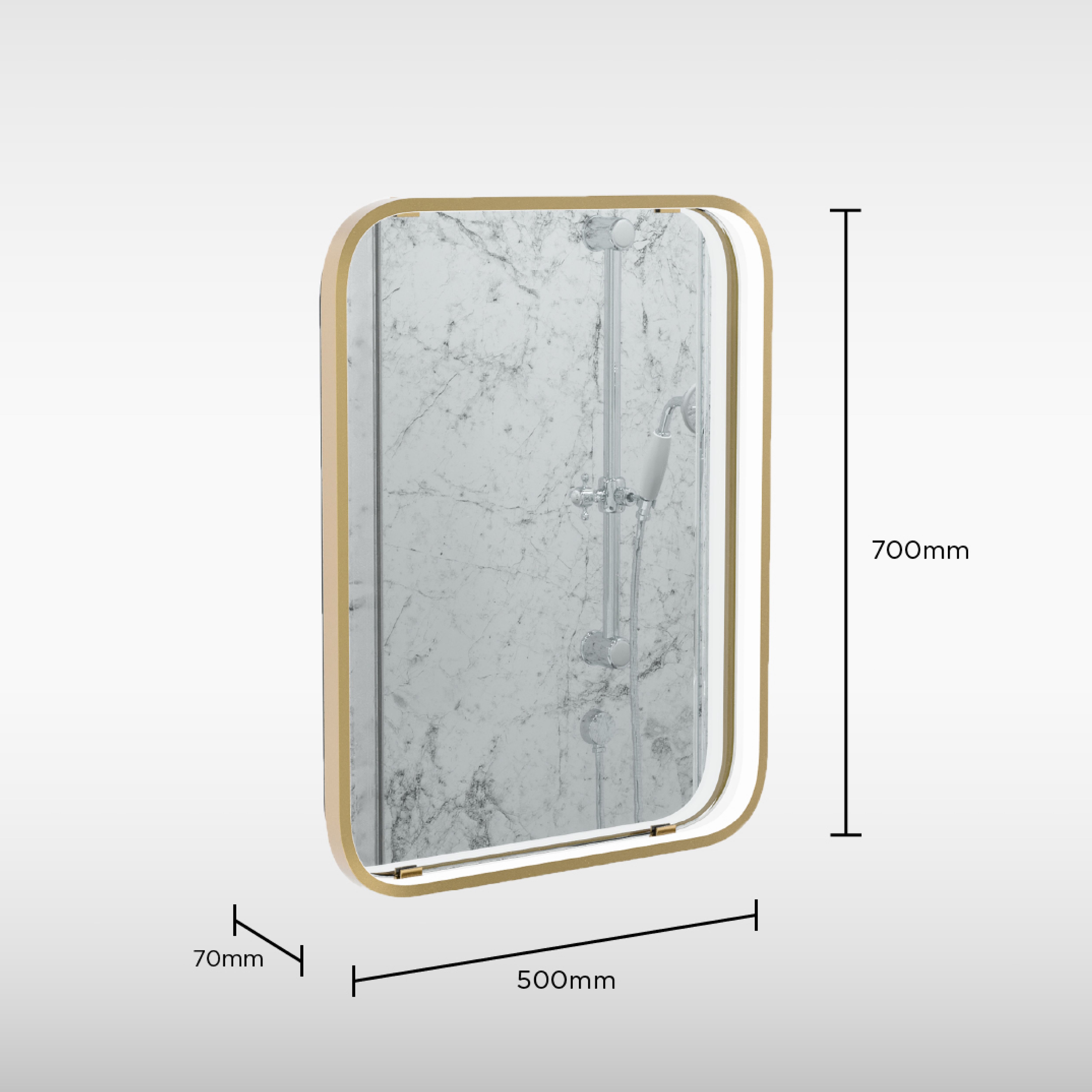 Sensio Aspect Brass effect Rectangular Wall-mounted Bathroom Illuminated mirror (H)70cm (W)50cm