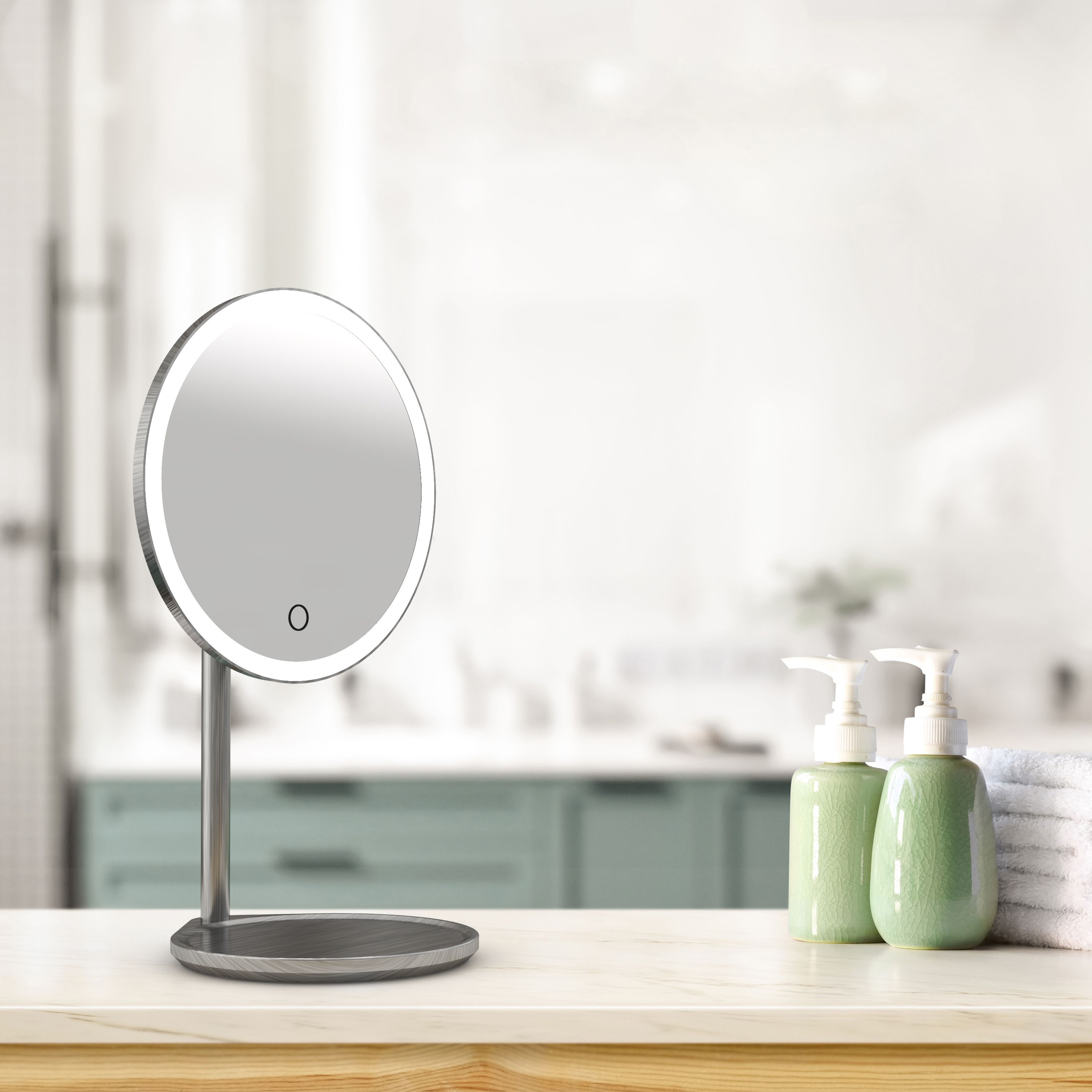 Sensio Clara Black pearl Round Freestanding Bathroom WC Illuminated Bathroom mirror H 35.5cm W