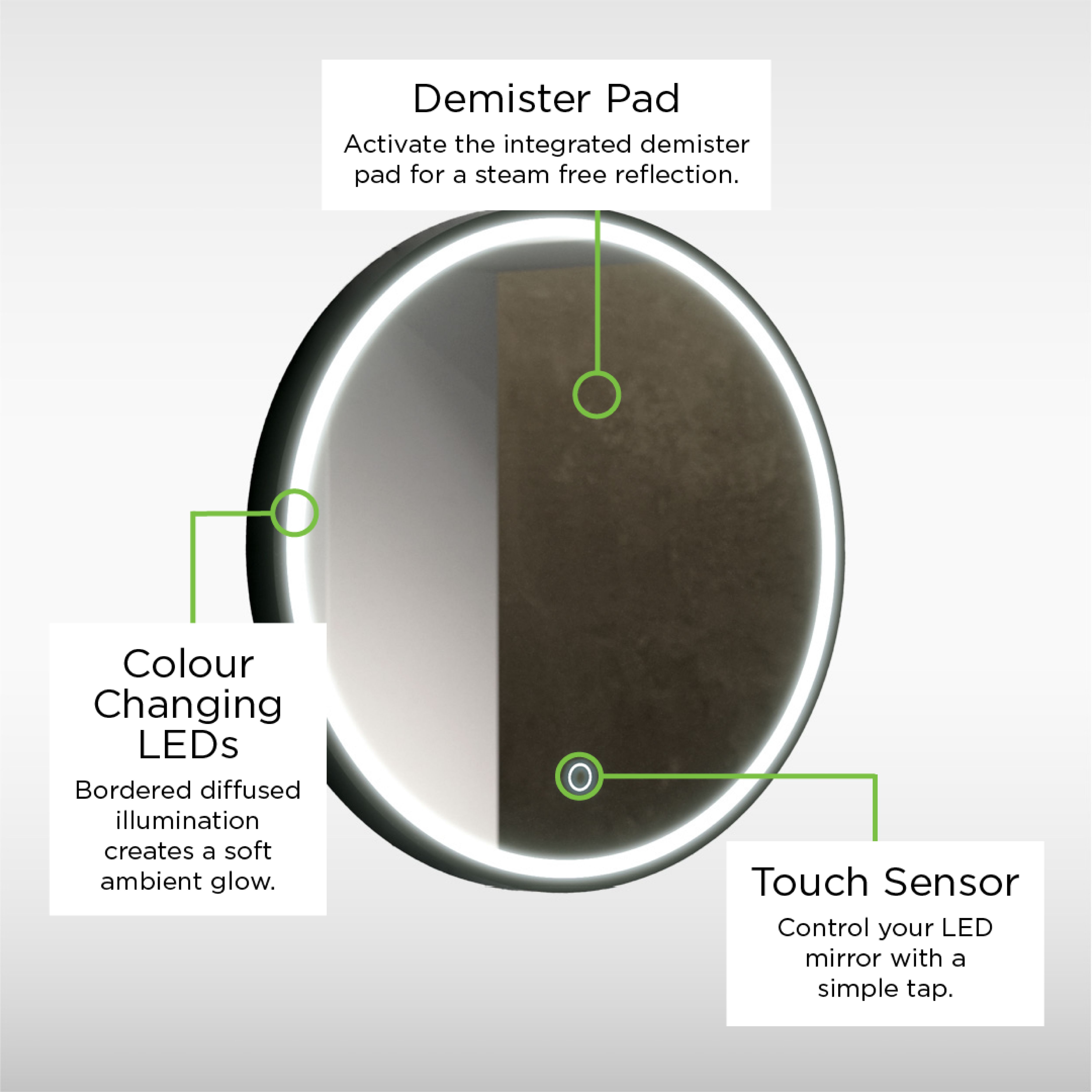Sensio Frontier Black Circular Wall-mounted Bathroom Illuminated mirror (H)60cm (W)60cm