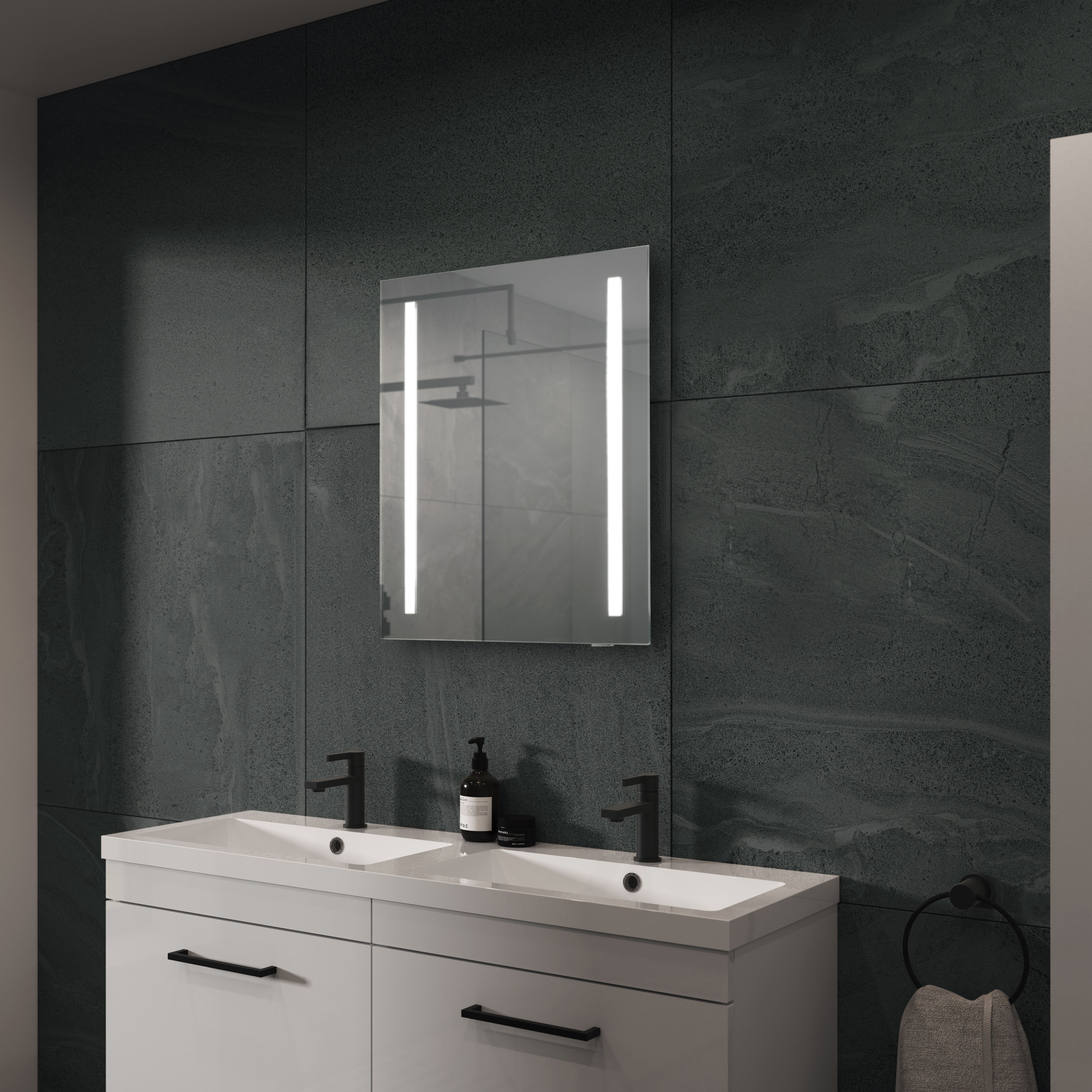 Sensio Isla White Rectangular Wall-mounted Bathroom & WC Illuminated Contemporary Illuminated mirror (H)65cm (W)50cm