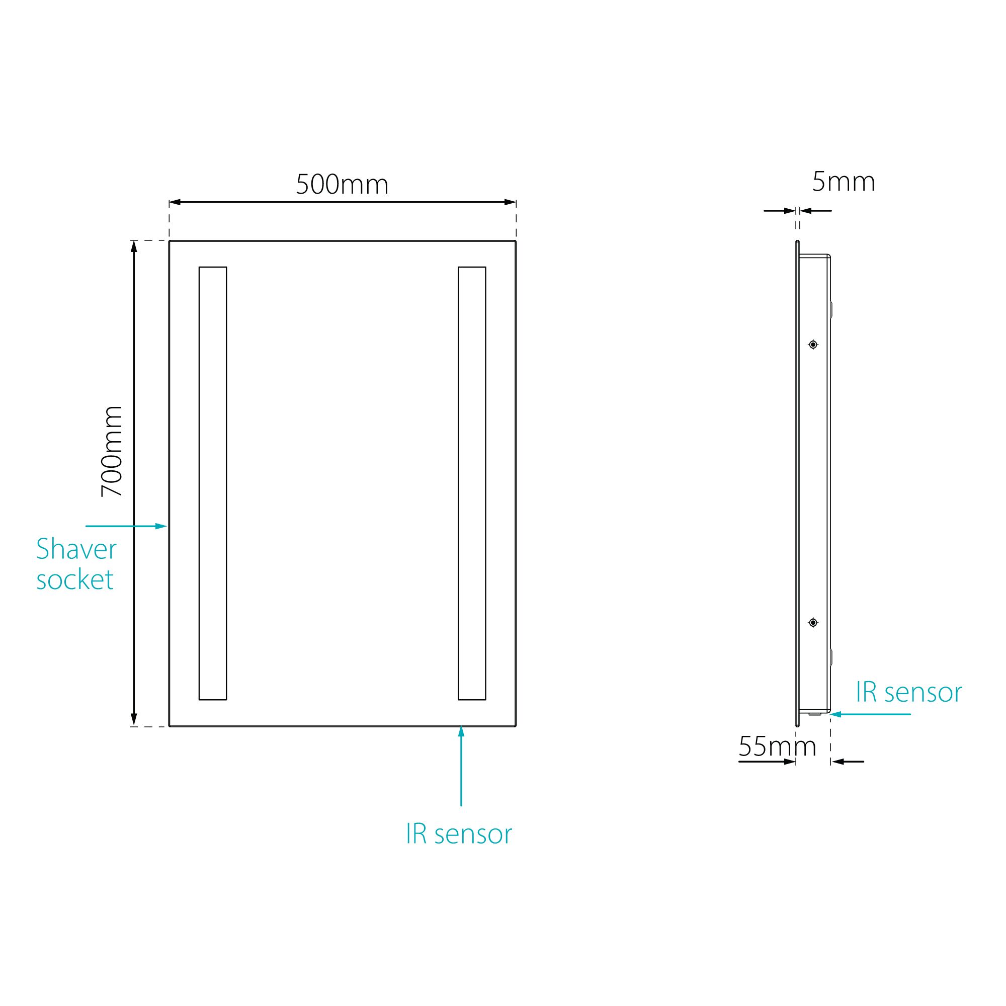 Sensio Kai Rectangular Wall-mounted Bathroom Illuminated Contemporary Mirror (H)70cm (W)50cm