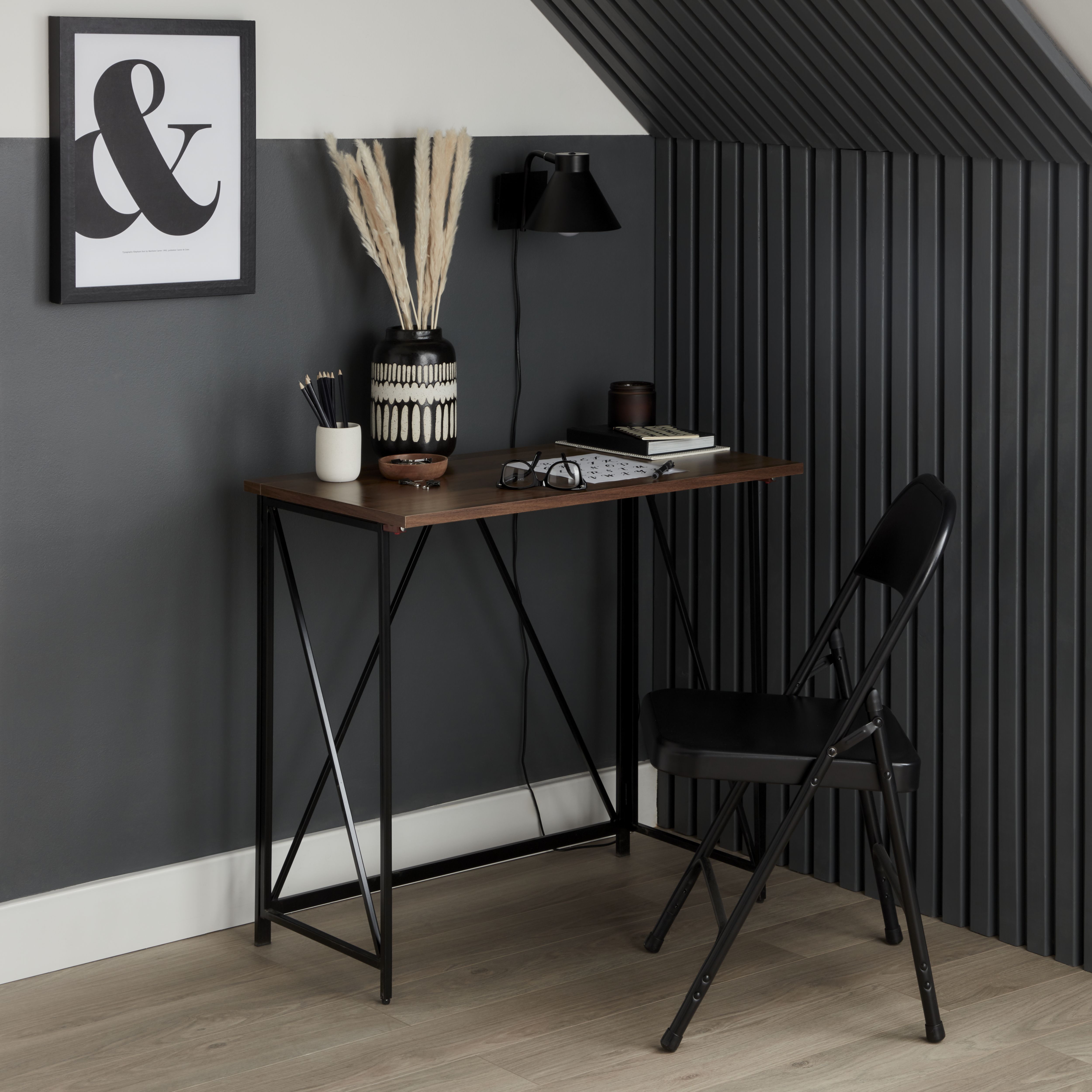 Seponi Ready assembled Matt walnut effect Folding desk H 750mm W 800mm D 450mm