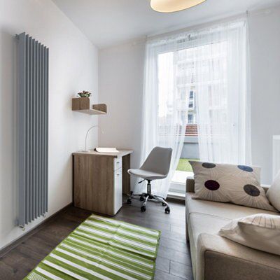 Seren Conqueror Flat panel Silver 10 Column Radiator, (W)400mm x (H)1800mm