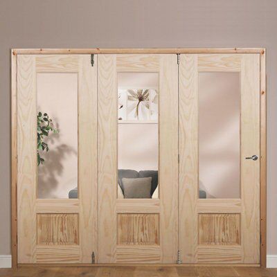 Severn 1 panel Clear Glazed Traditional Pine Internal Folding Door set, (H)2035mm (W)2146mm