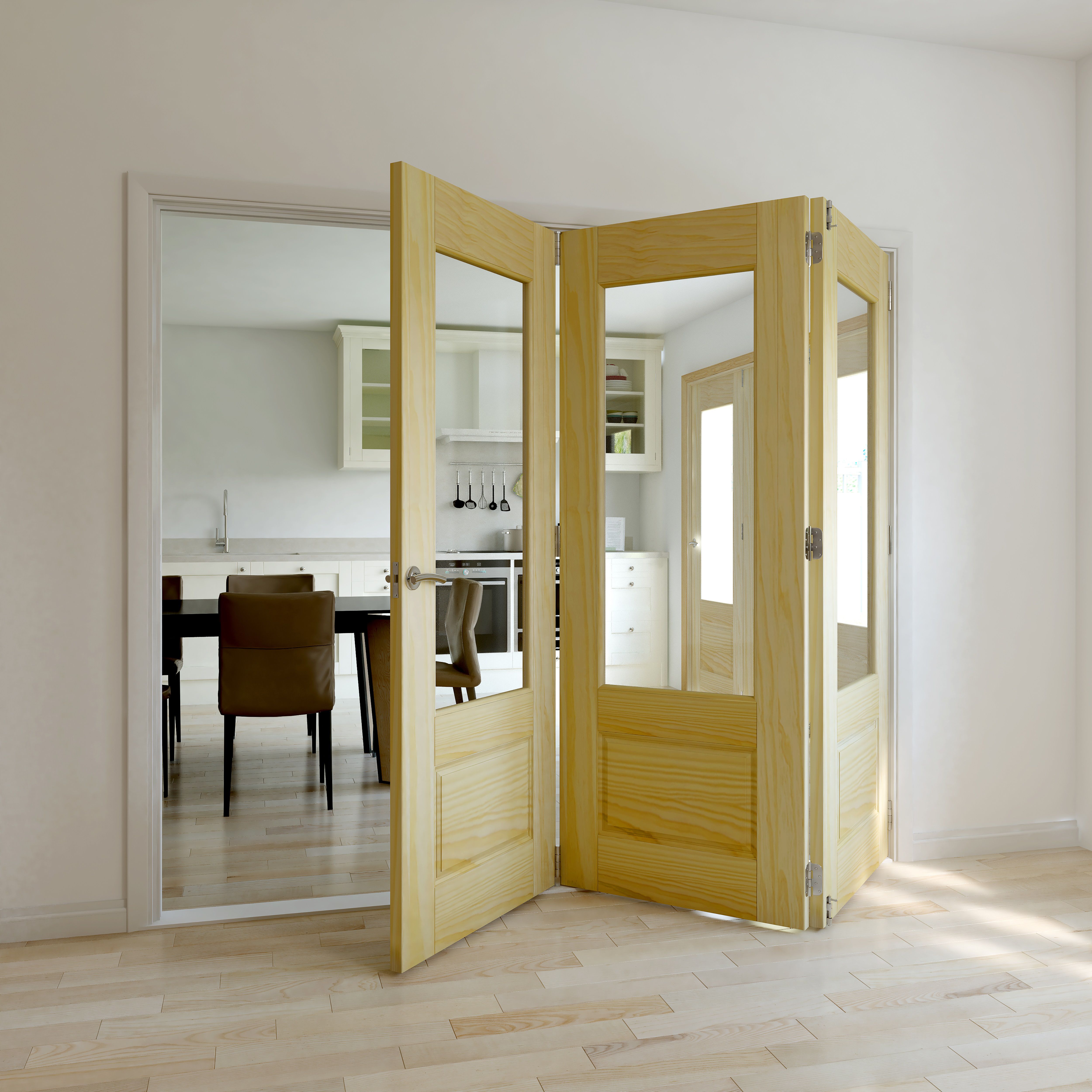 Severn 3 panel 1 Lite Clear Glazed Classic Clear pine Internal Folding Tri-fold Door set, (H)2035mm (W)2146mm