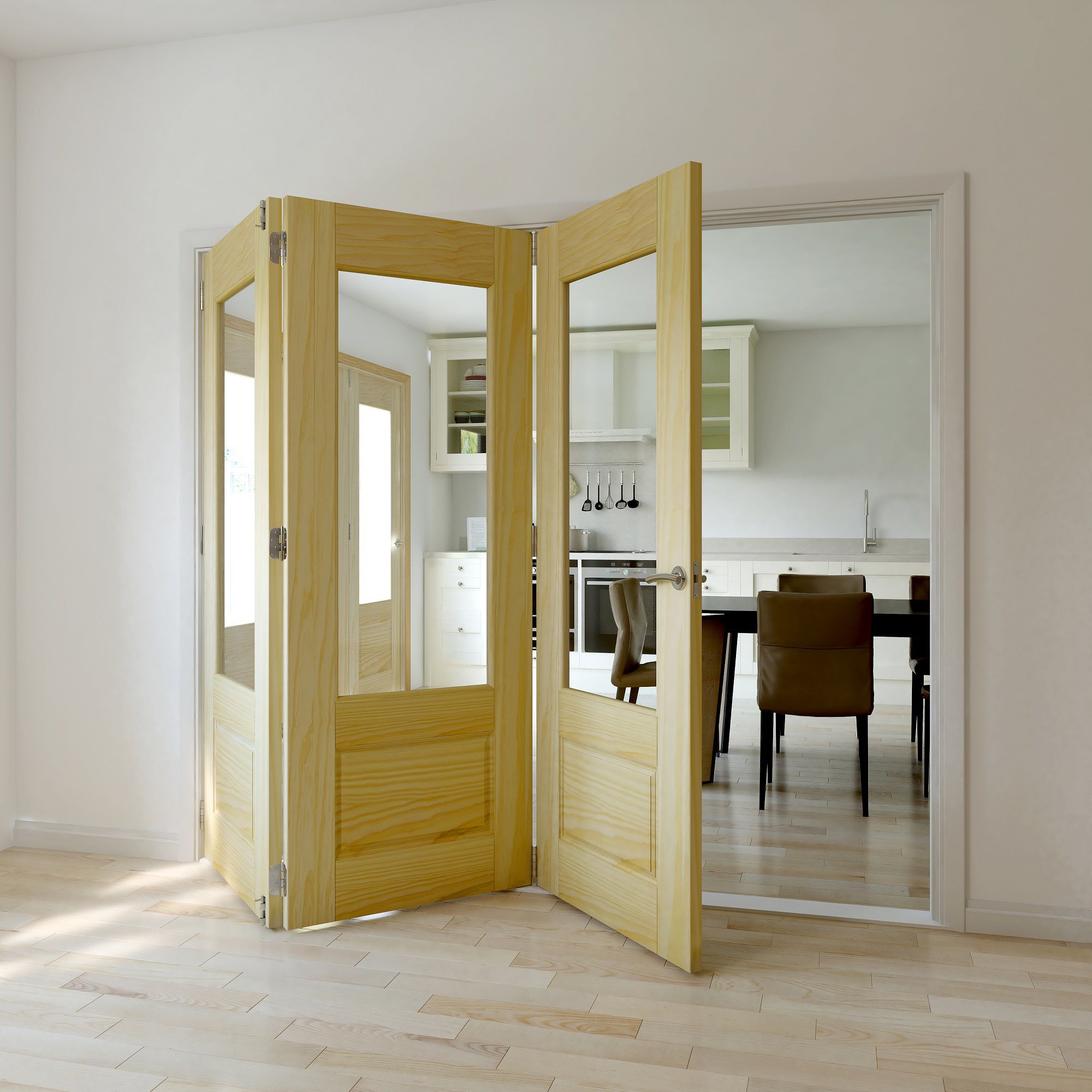 Severn 3 panel 1 Lite Glazed Primed Clear pine LH Internal Trifold