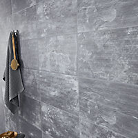 Shaded slate Anthracite Matt 3D decor Stone effect Porcelain Wall Tile, Pack of 6, (L)600mm (W)300mm