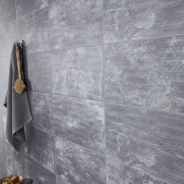 Shaded Slate Anthracite Matt 3d Decor, Slate Grey Bathroom Wall Tiles
