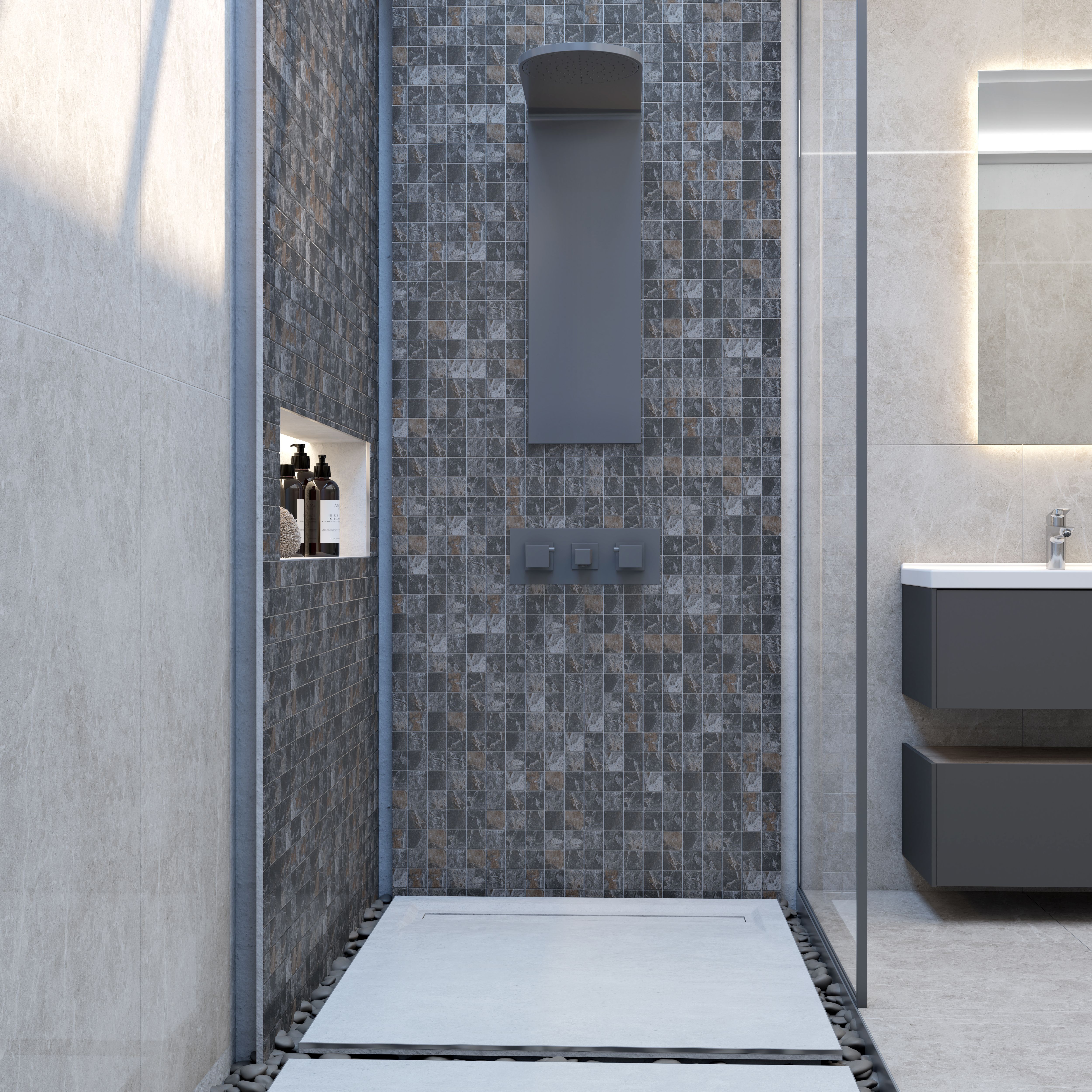Shaded slate Anthracite Matt Mosaic Porcelain Mosaic tile sheet