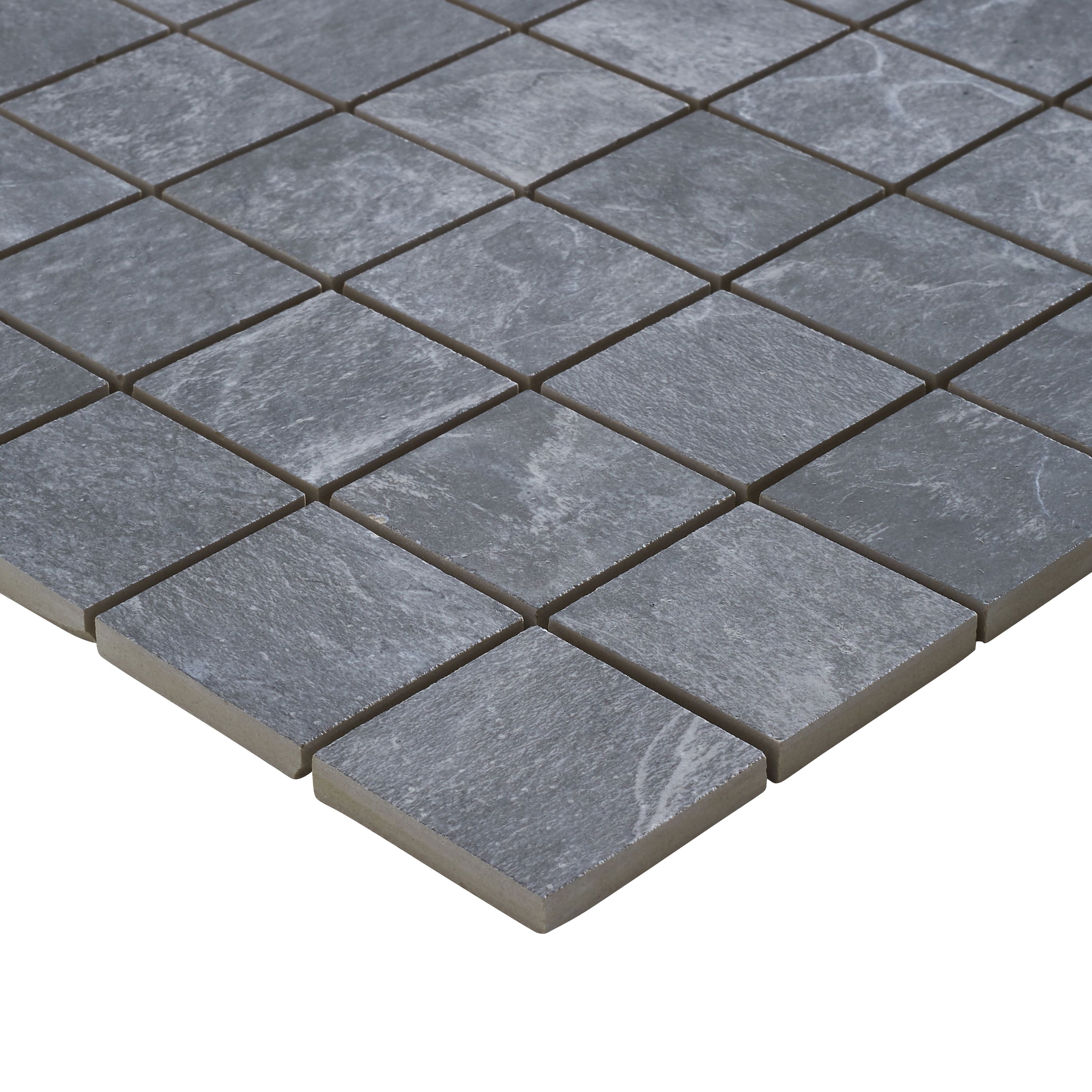 Shaded slate Anthracite Matt Mosaic Porcelain Mosaic tile sheet, (L)300mm (W)300mm