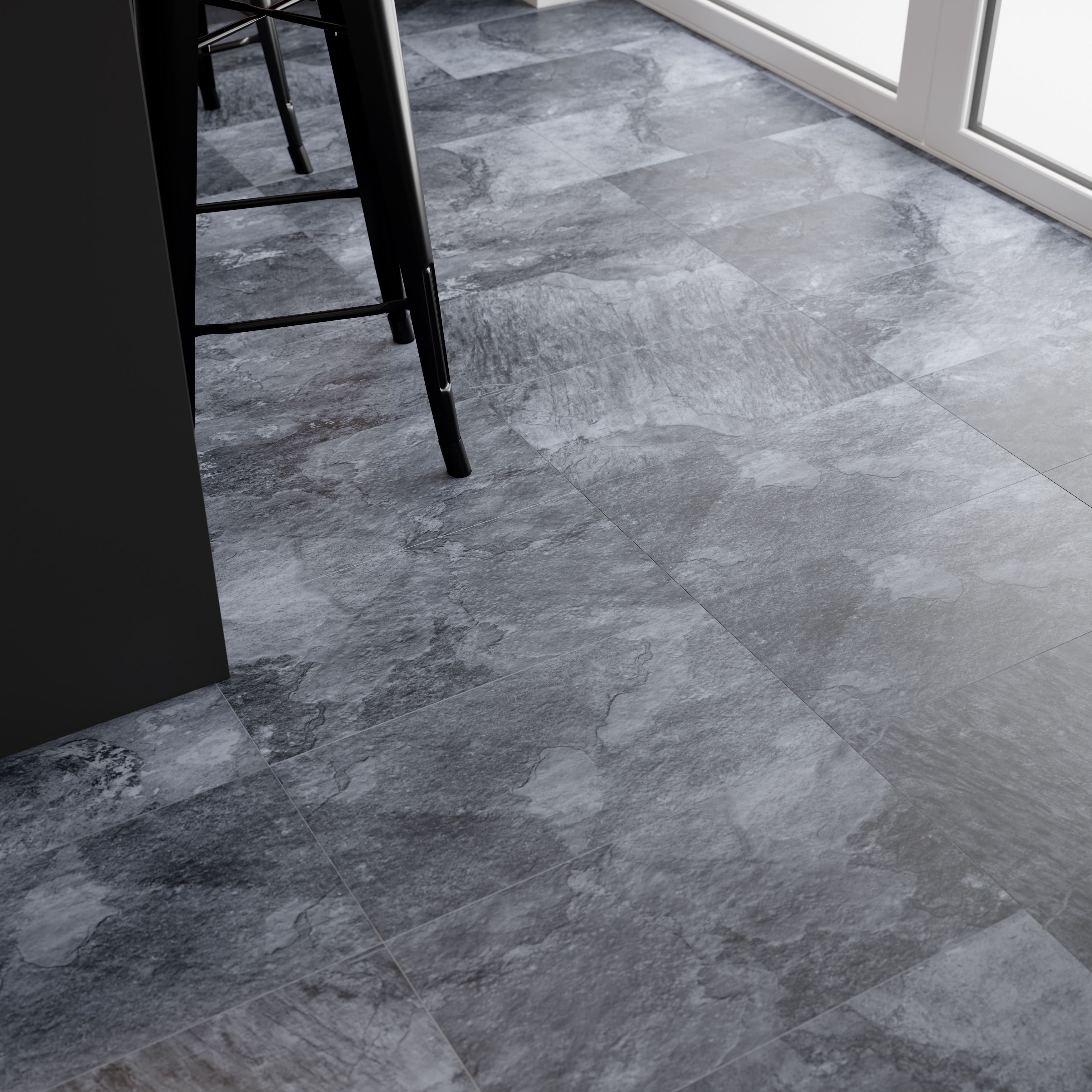 Shaded slate Anthracite Matt Porcelain Indoor Wall & floor Tile, Pack of 6, (L)300mm (W)600mm