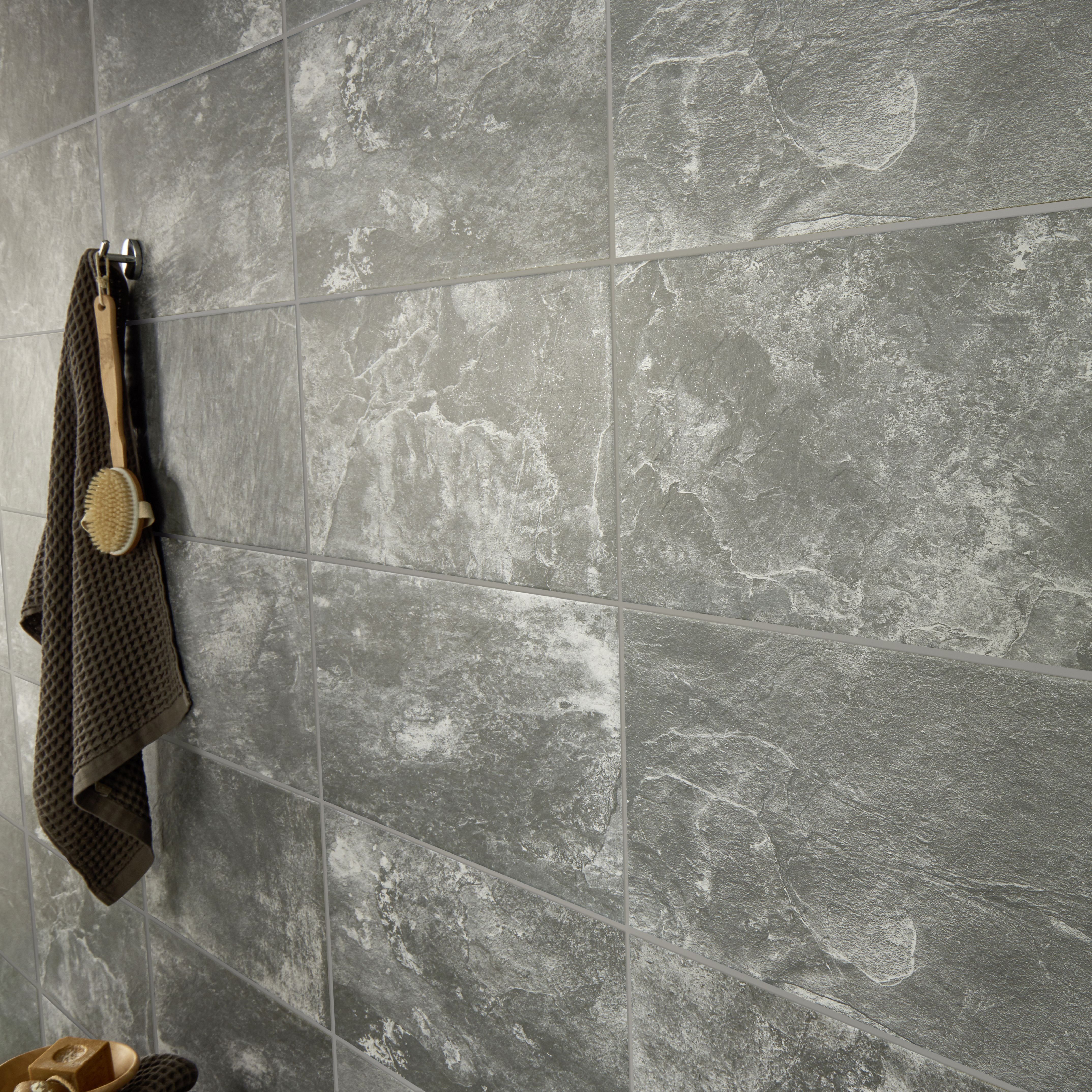 Shaded slate Anthracite Matt Porcelain Indoor Wall & floor Tile, Pack ...