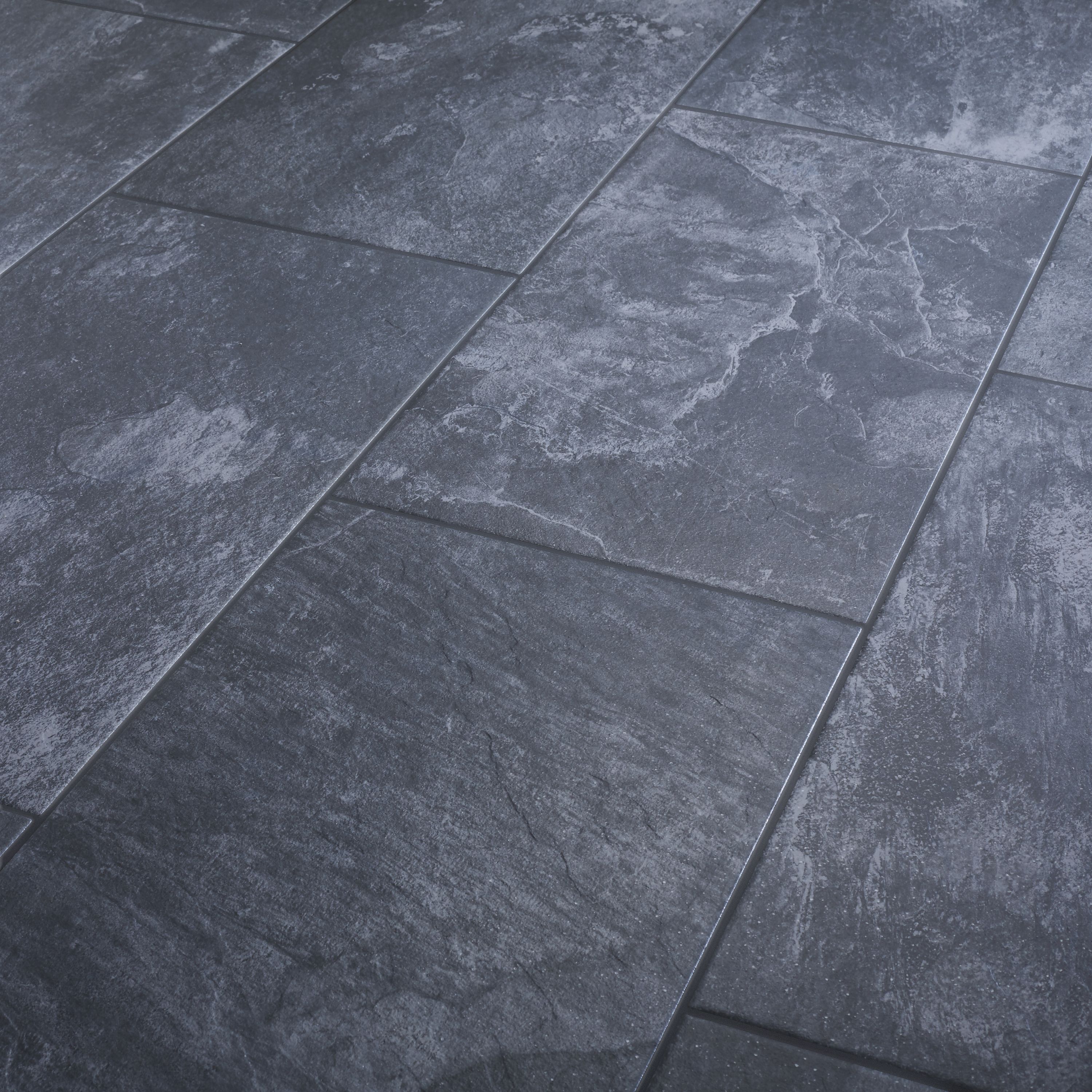 Shaded slate Anthracite Porcelain Wall & floor Tile - 5