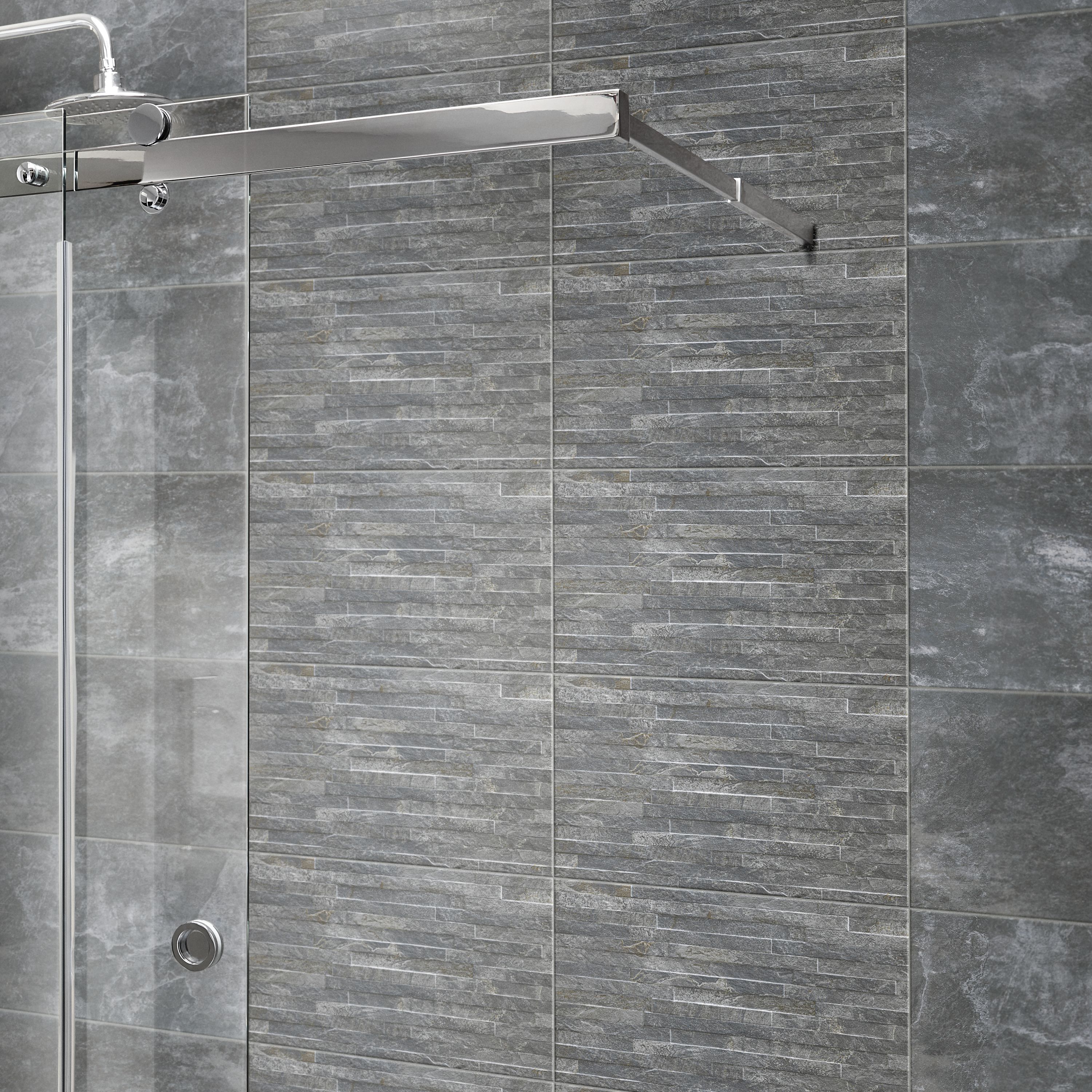 Shaded slate Anthracite Matt Split Face Porcelain Indoor Wall Tile