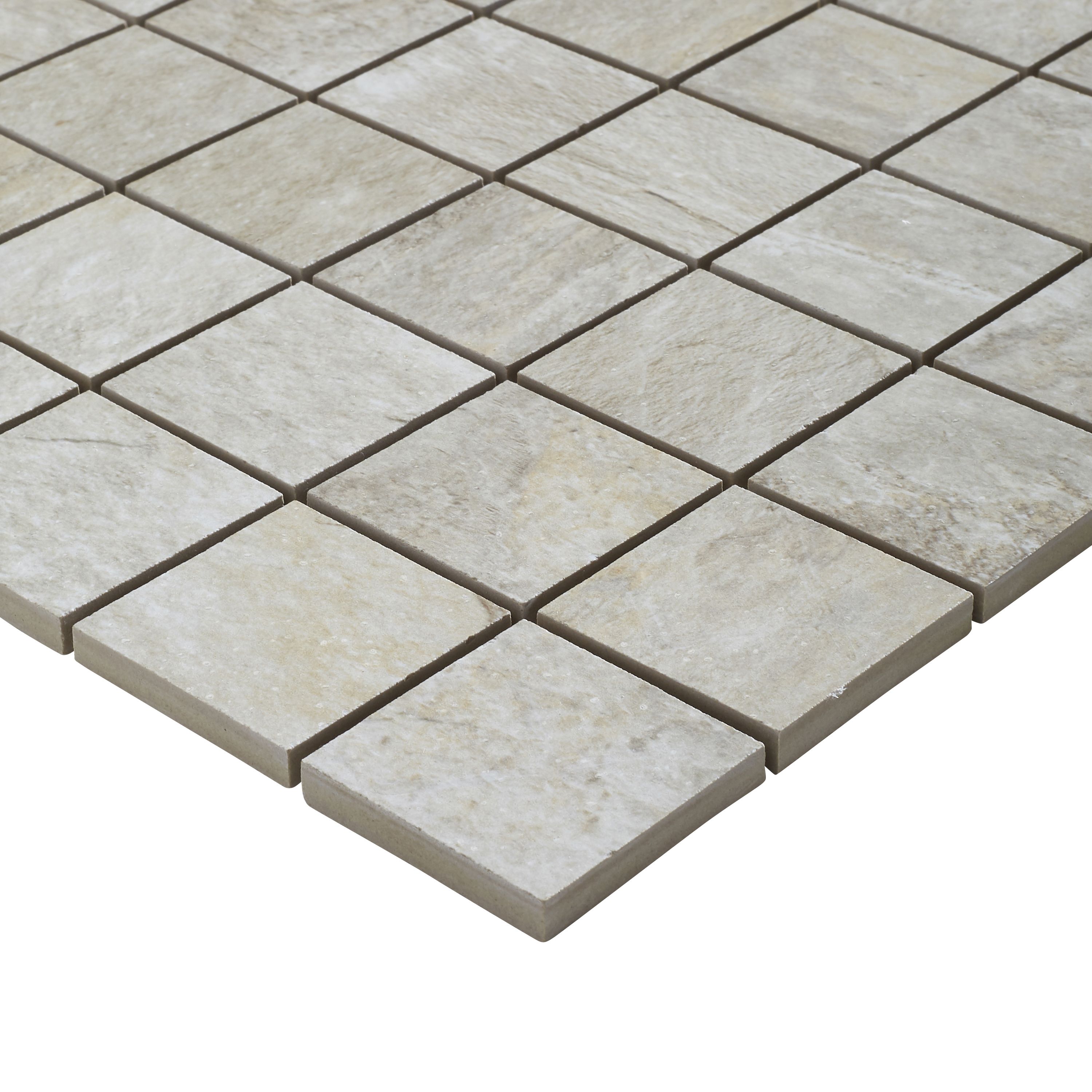 Shaded slate Beige Matt Mosaic Porcelain Mosaic tile, (L)300mm (W)300mm