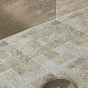 Shaded slate Beige Matt Porcelain Mosaic tile, (L)300mm (W)300mm