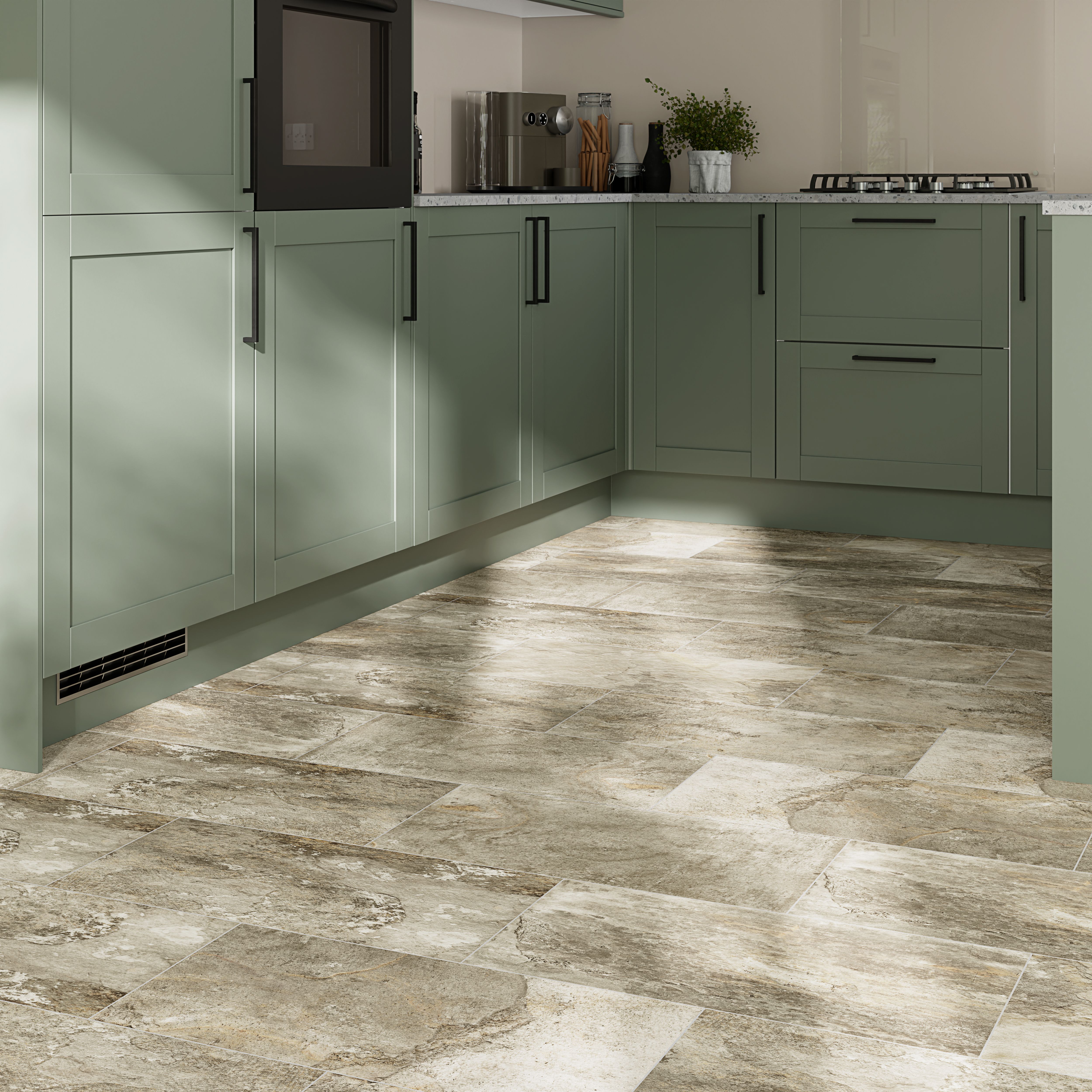 Shaded slate Beige Matt Slate effect Textured Porcelain Indoor Wall & floor Tile, Pack of 6, (L)300mm (W)600mm