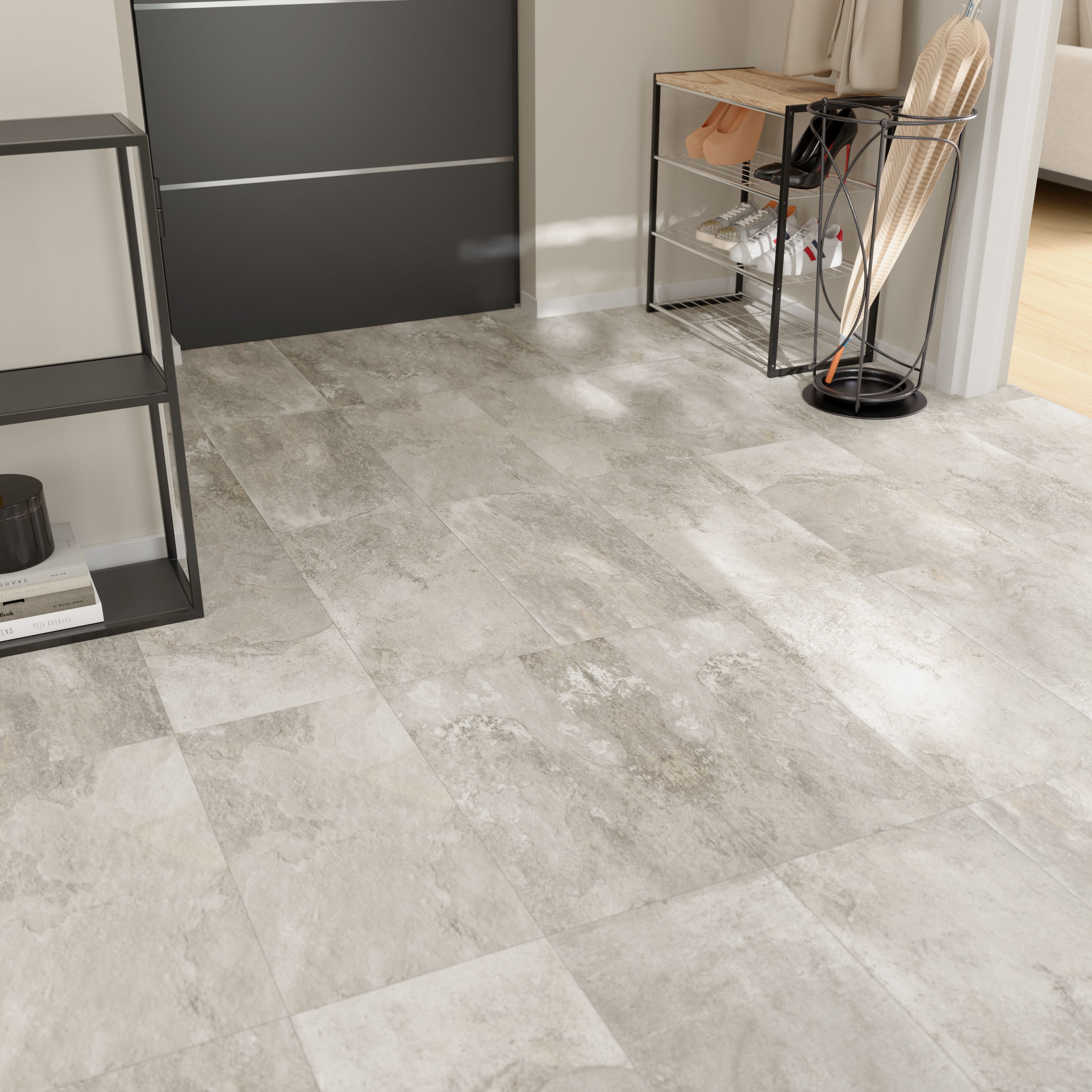 Shaded slate Beige Matt Slate effect Textured Porcelain Indoor Wall & floor Tile, Pack of 6, (L)300mm (W)600mm