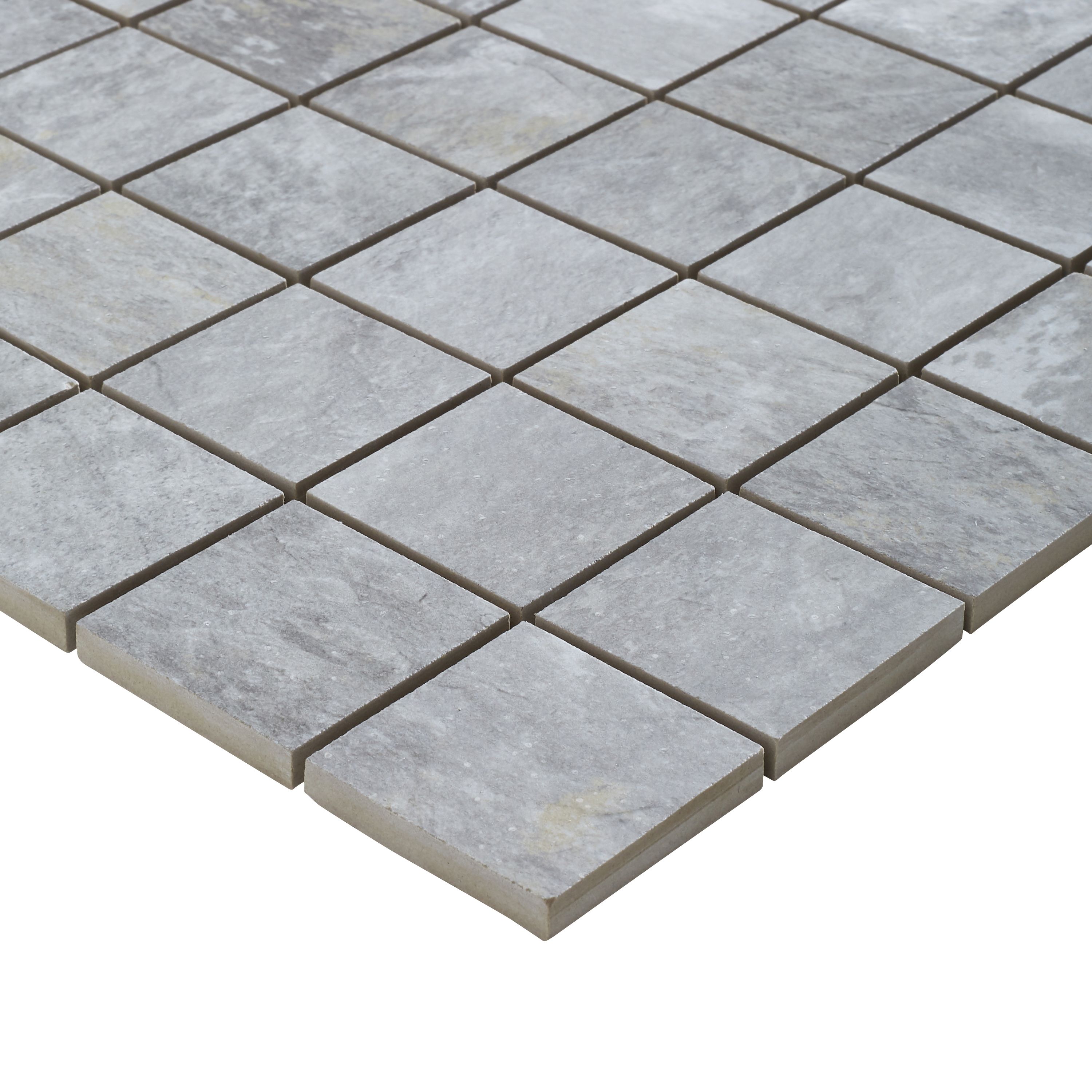 Shaded slate Grey Matt Mosaic Porcelain Mosaic tile sheet, (L)300mm (W)300mm