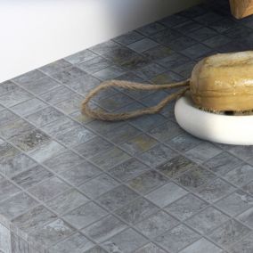 Shaded slate Grey Matt Porcelain Mosaic tile sheet, (L)300mm (W)300mm