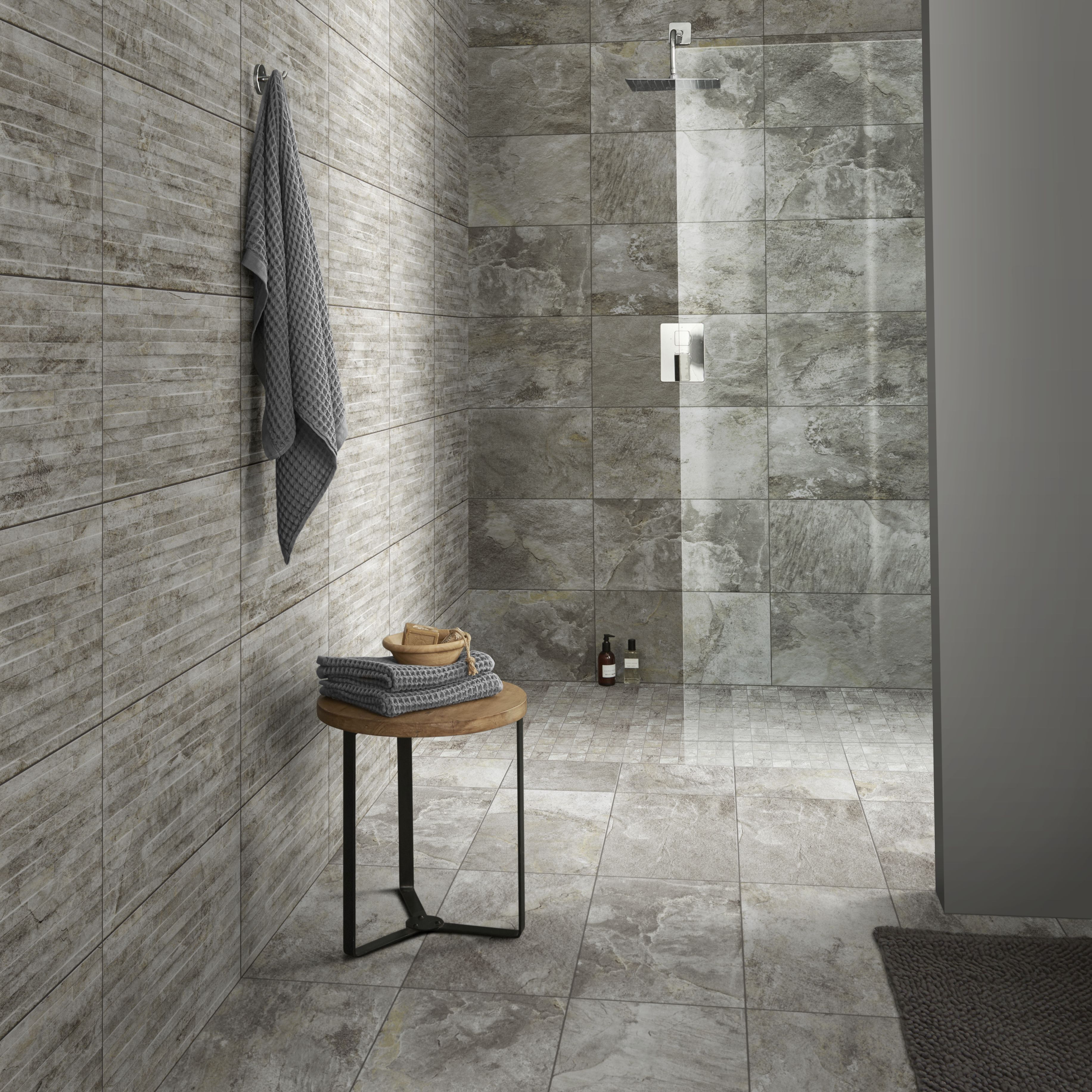 Shaded slate Grey Matt Split Face Porcelain Indoor Wall Tile - 6