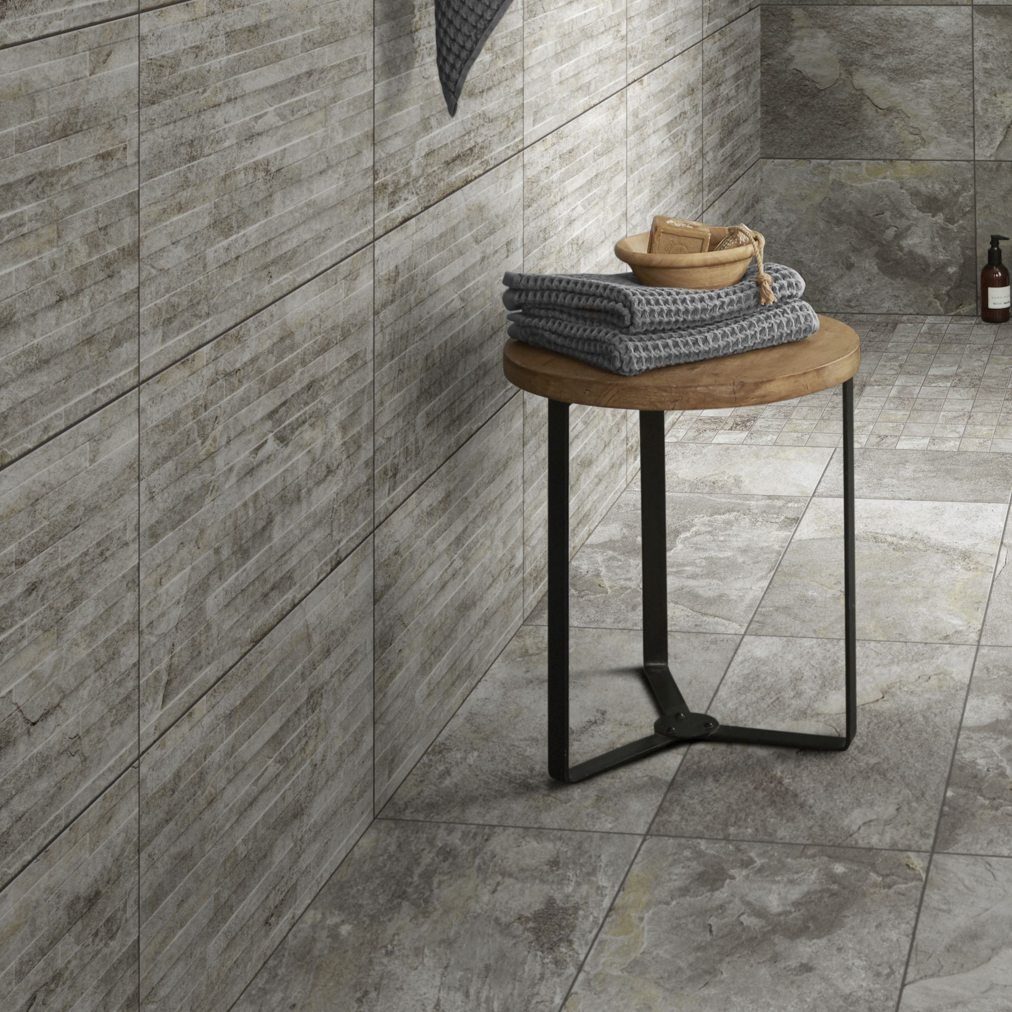 Shaded slate Grey Matt Split Face Porcelain Indoor Wall Tile - 7