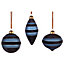 Shadow play Blue Velvet effect Striped Glass Round Bauble, Pack of 3 (D) 80mm