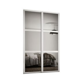 Shaker Contemporary Panel Shaker Mirrored Matt white 2 door Sliding Door kit (H)2260mm (W)1449mm