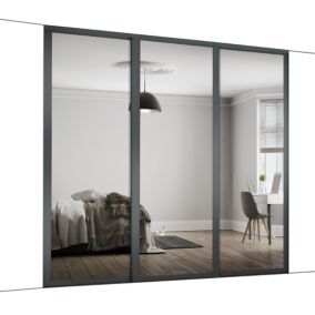 Shaker Mirrored Graphite 3 door Sliding Wardrobe Door kit (H)2260mm (W)2592mm