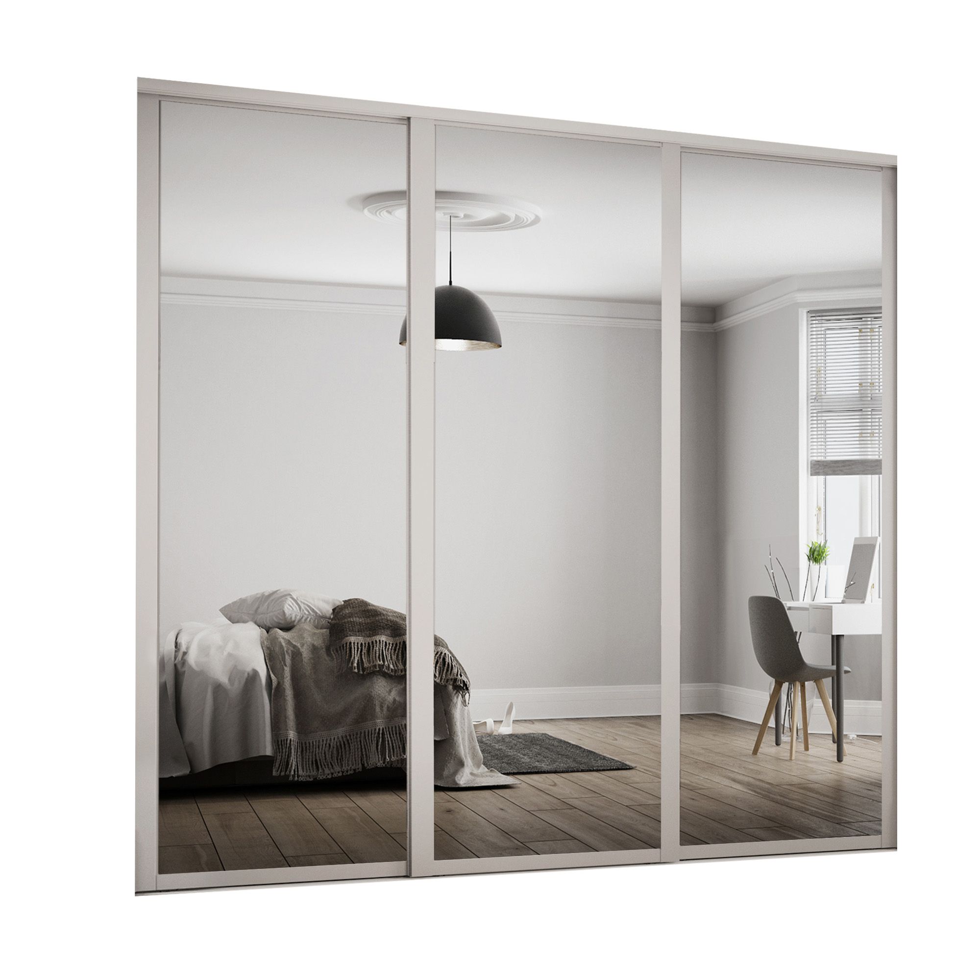 Shaker With 3 mirror doors Cashmere 3 door Sliding Wardrobe Door kit (H)2260mm (W)1680mm