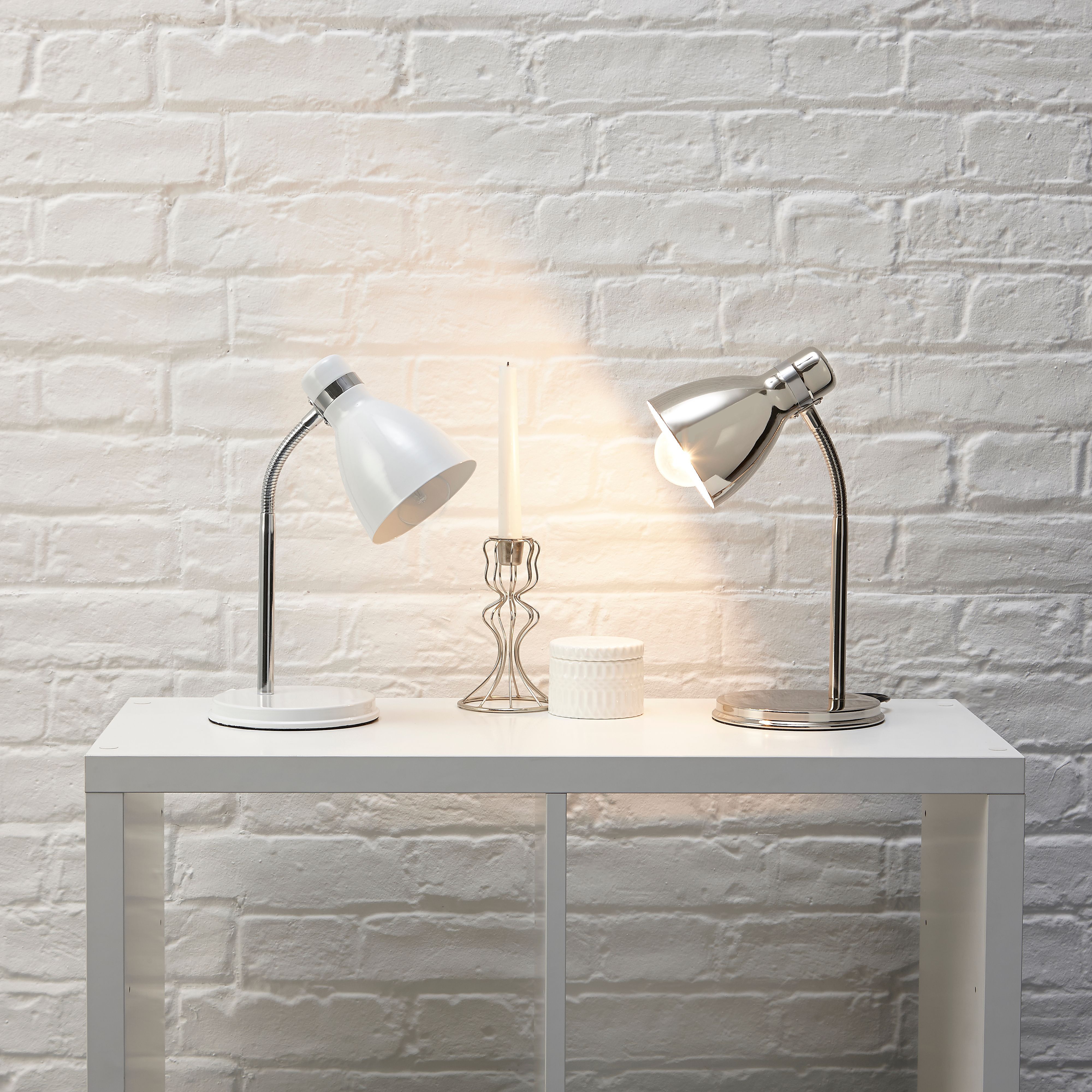 Shelley Brushed Nickel effect CFL Desk lamp