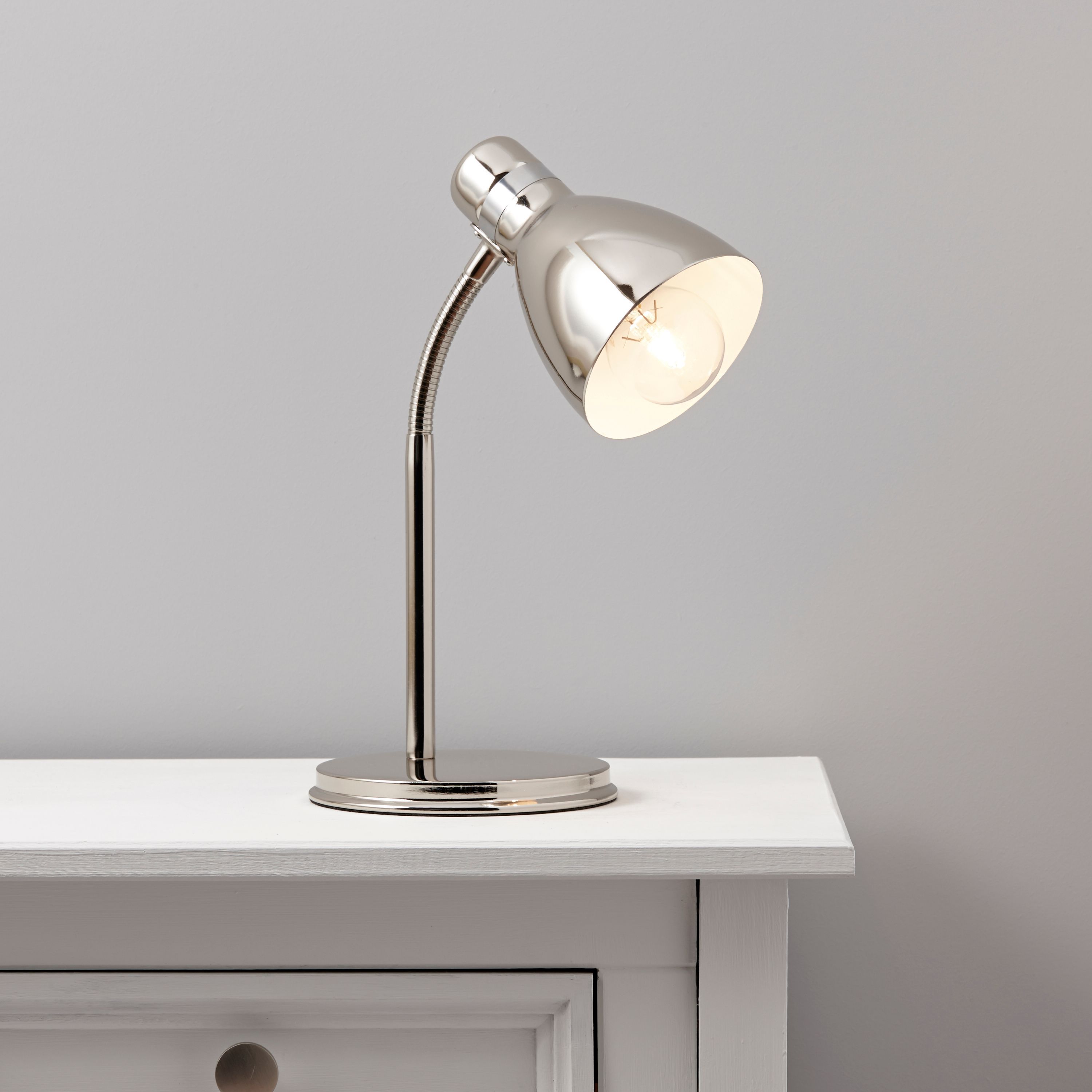 Shelley Brushed Nickel effect CFL Desk lamp