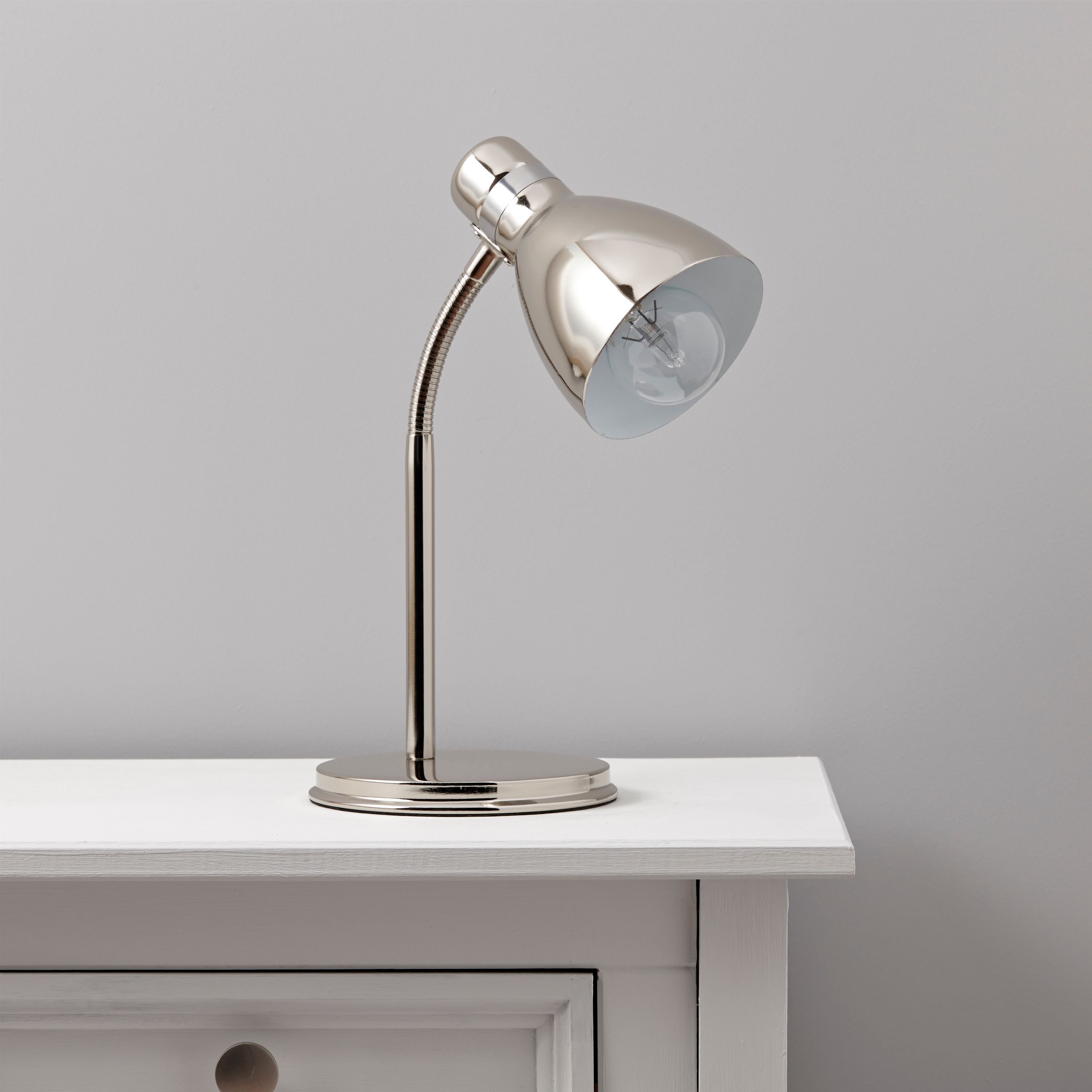 Shelley Brushed Nickel effect CFL Desk lamp