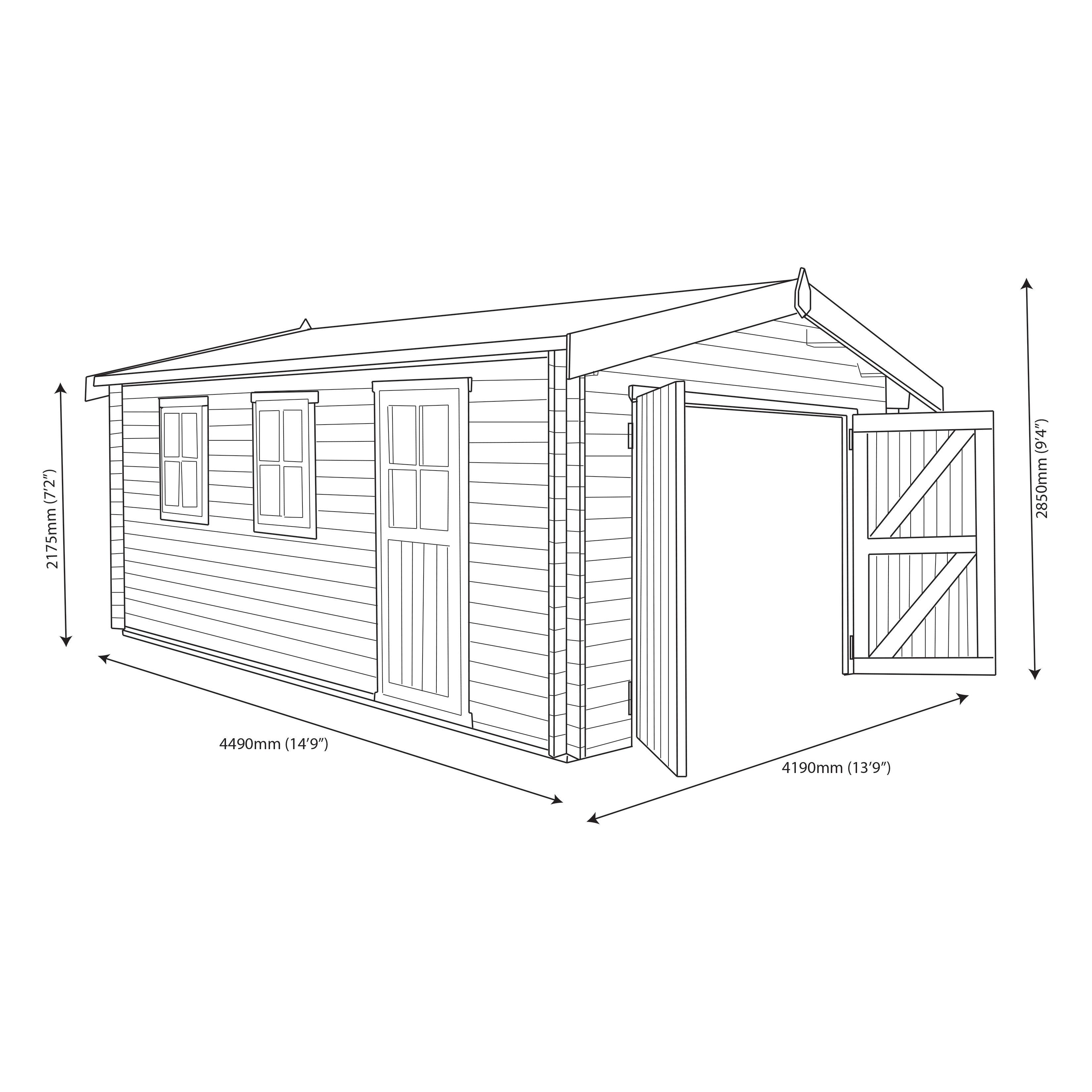 Shire 15x14 Bradenham Wooden Garage (Base included)