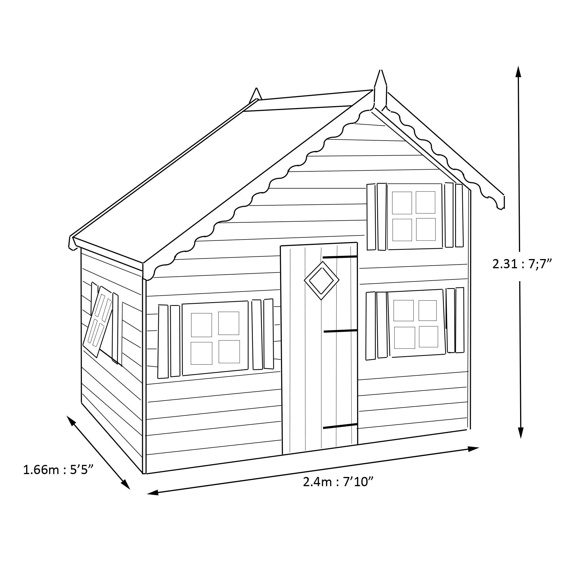 Shire 8x6 ft Loft Whitewood pine Playhouse Assembly required