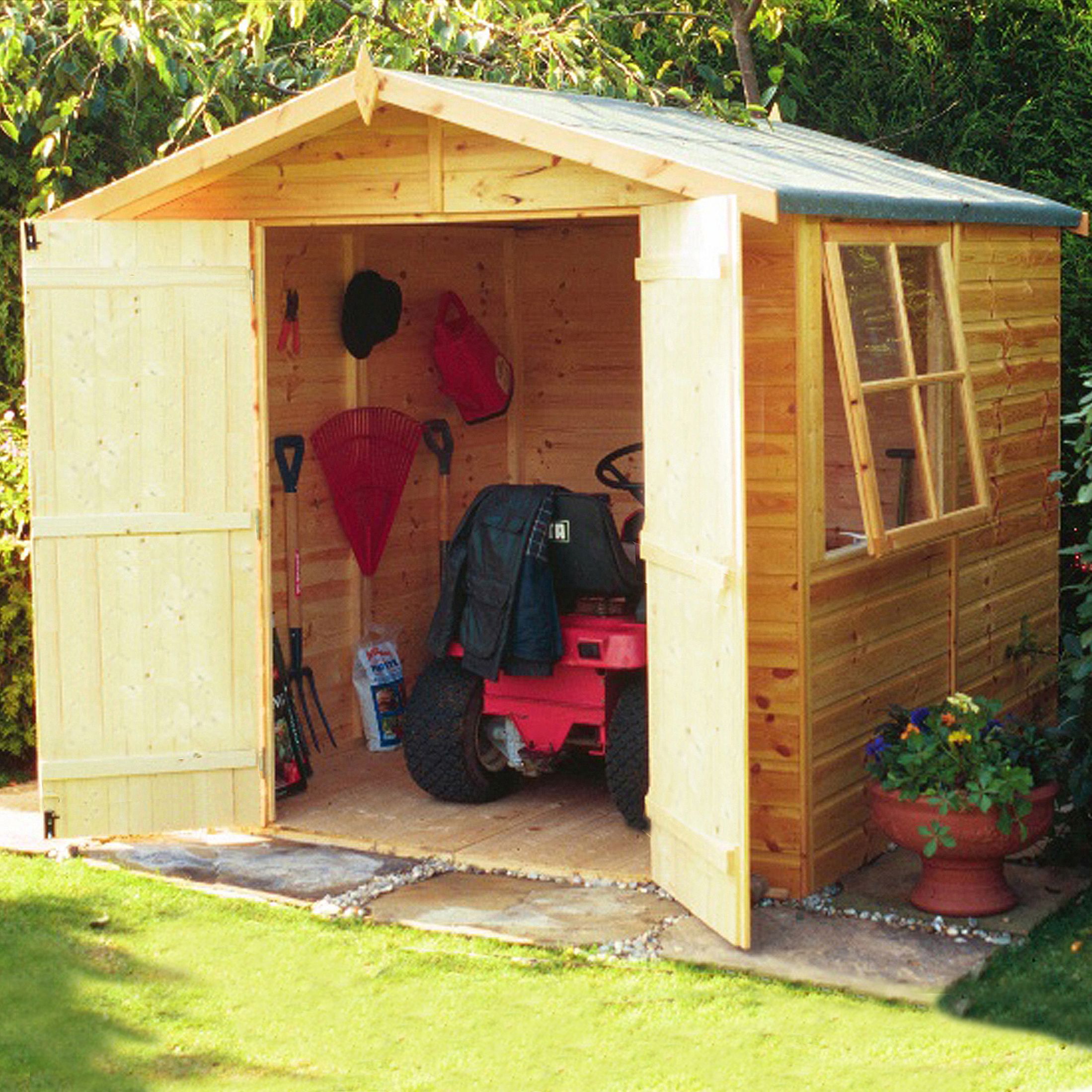 Shire Alderney 7x7 ft Apex Wooden 2 door Shed with floor & 1 window - Assembly service included