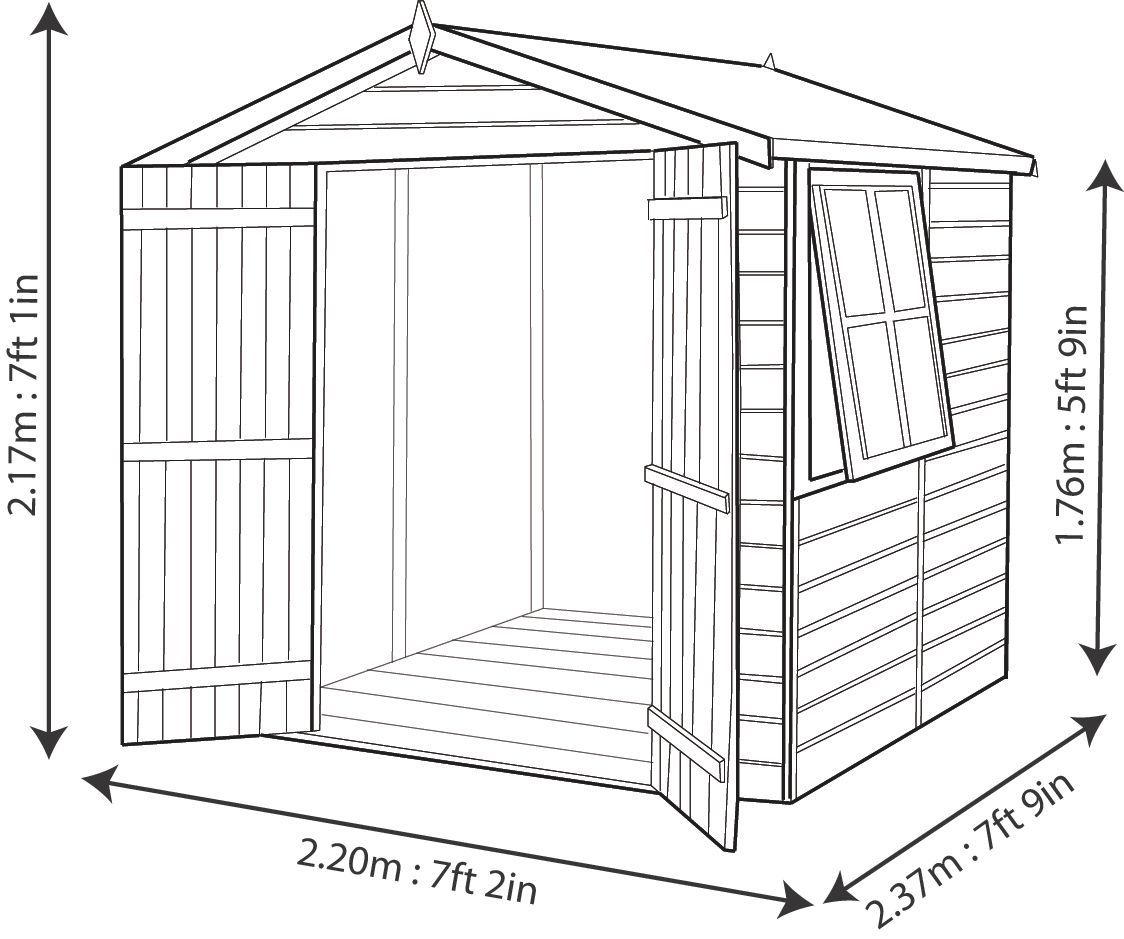 Shire Alderney 7x7 ft Apex Wooden 2 door Shed with floor & 1 window - Assembly service included