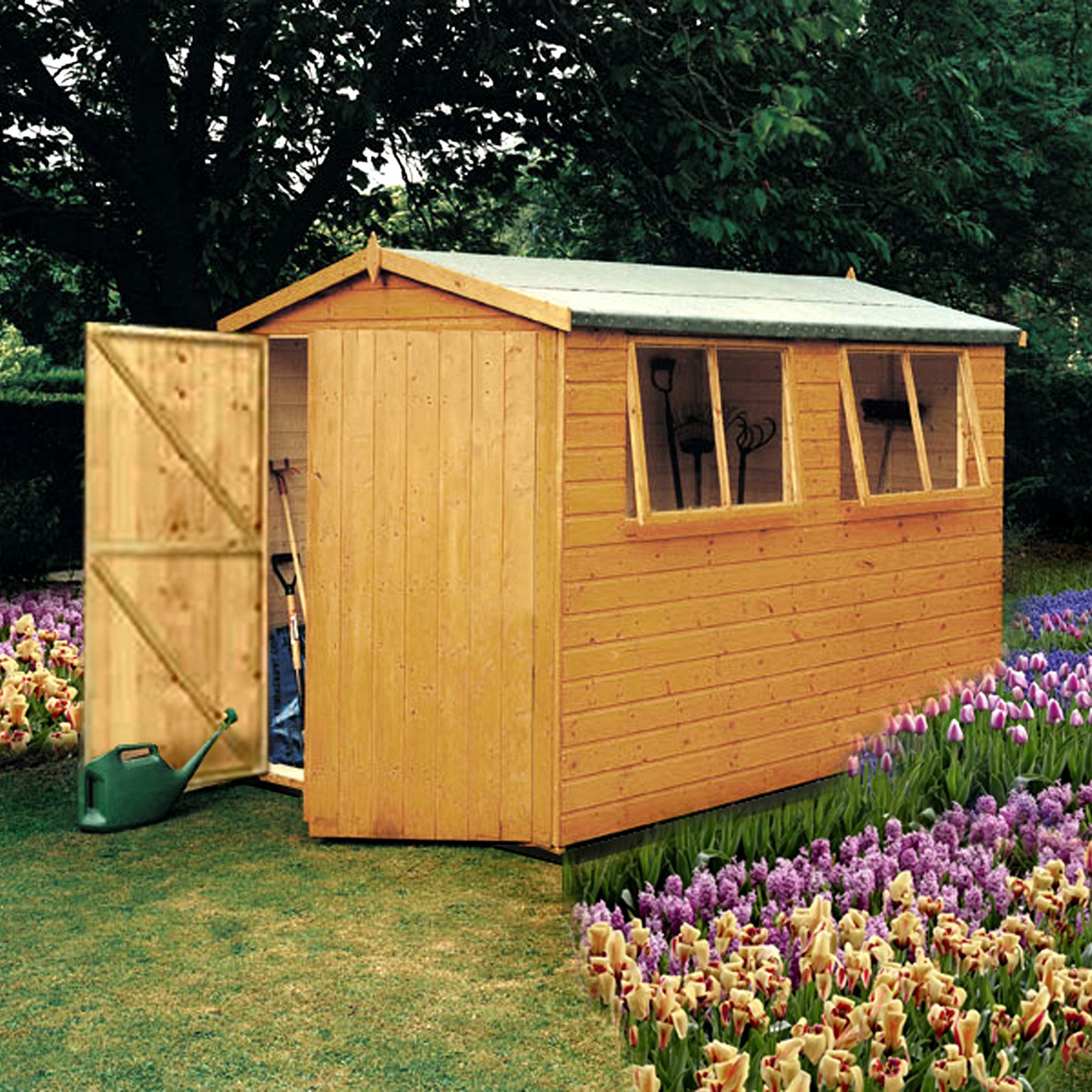 Shire Atlas 10x10 ft Apex Wooden 2 door Shed with floor & 2 windows - Assembly service included