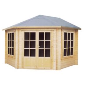 Shire Belvoir 10x10 ft Toughened glass Apex Tongue & groove Wooden Cabin with Felt tile roof